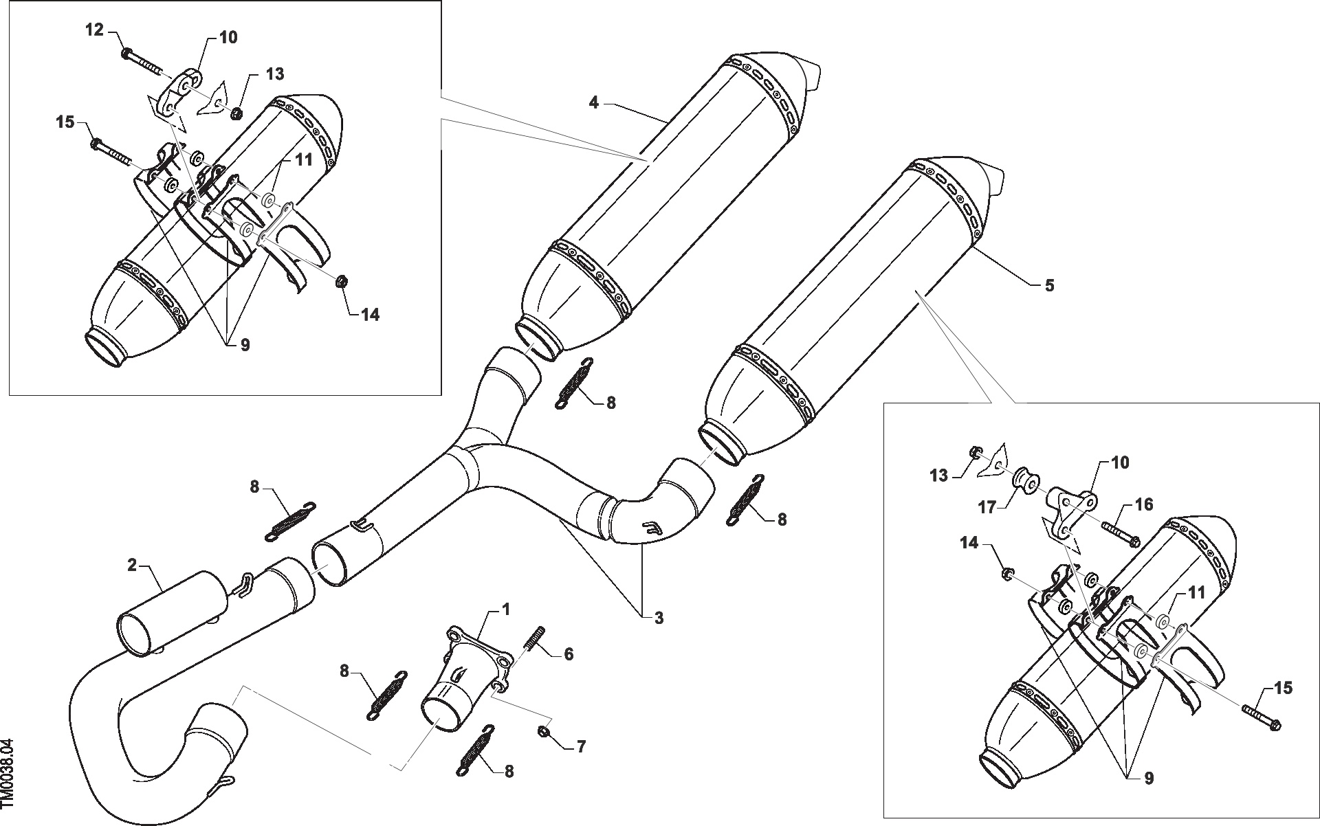 Pièces d'origine pour TM RACING 450 450 4T 450 Fi SMR 2021 - Échappement SMR Twin