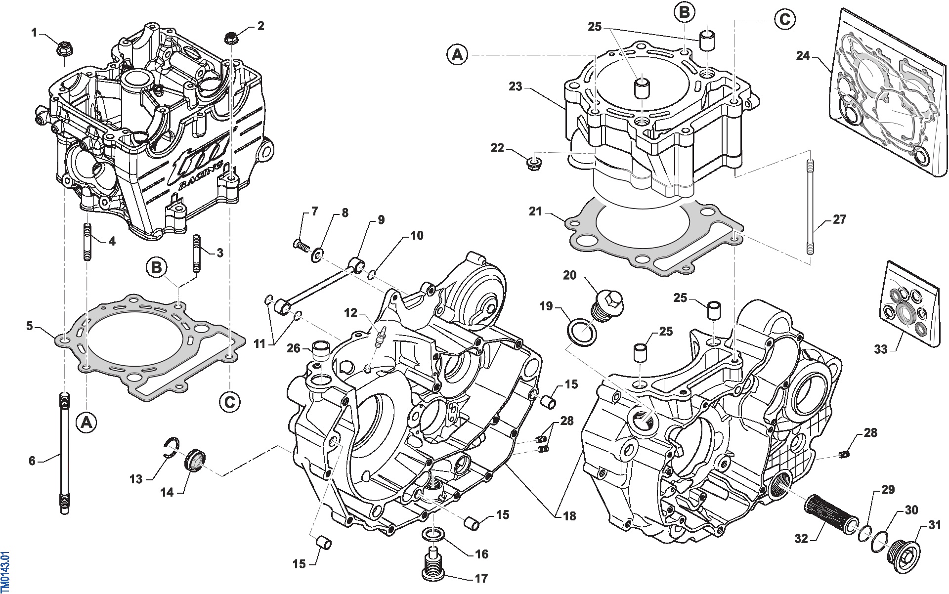 Pièces d'origine pour TM RACING 450 450 4T 450 Fi SMK 2021 - Bas moteur et cylindre
