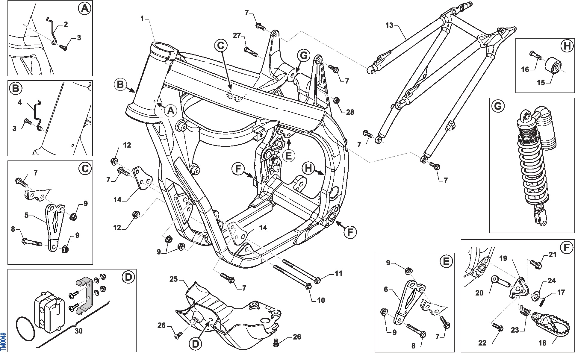 Pièces d'origine pour TM RACING 450 450 4T 450 Fi SMX 2021 - Cadre et partie-cycle