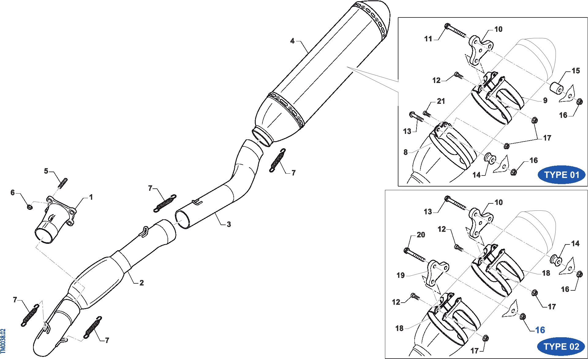 Pièces d'origine pour TM RACING 530 530 4T 530Fi EN 2021 - Échappement