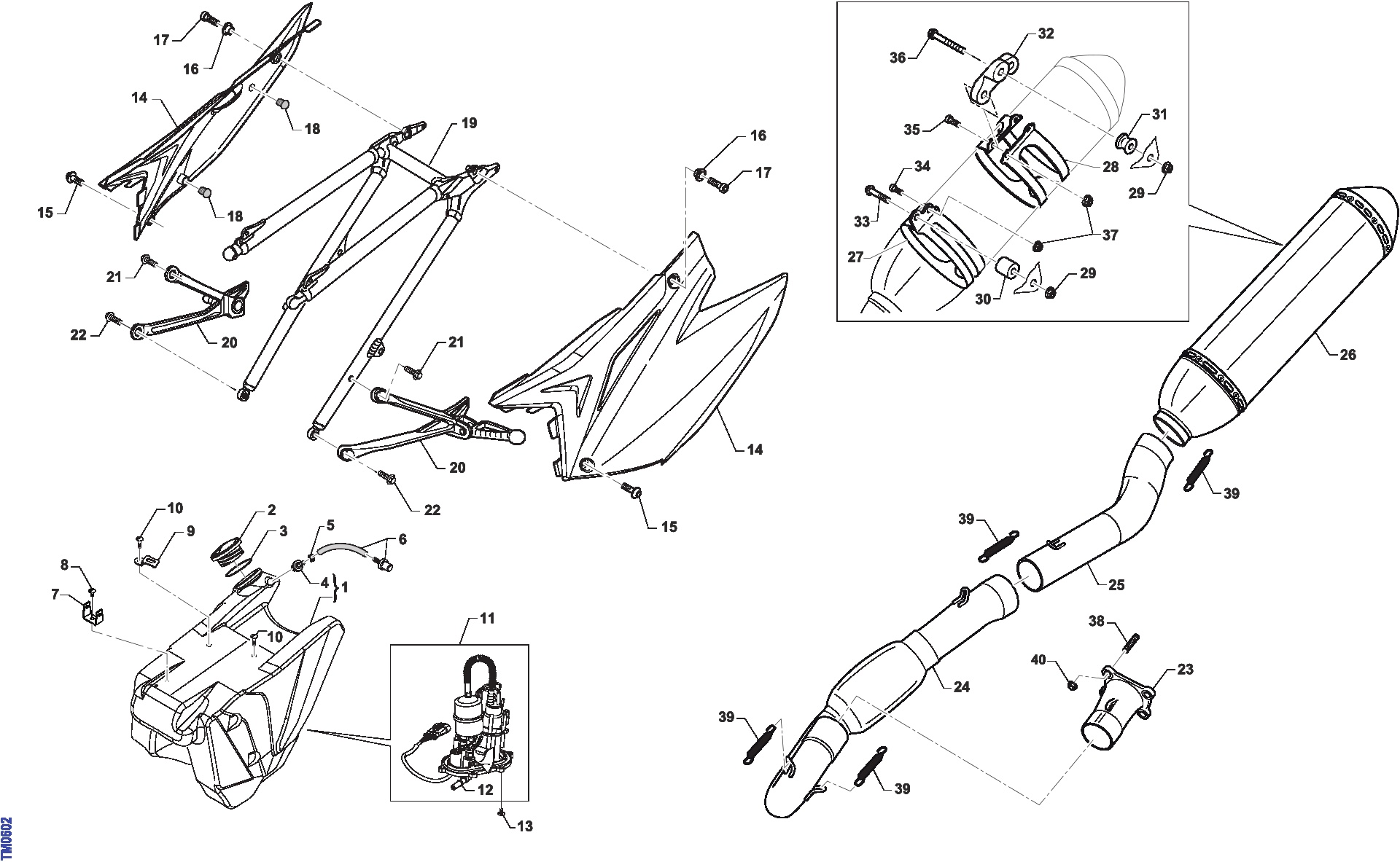 Pièces d'origine pour TM RACING 530 530 4T 530Fi SMR 2021 - Échappement mono