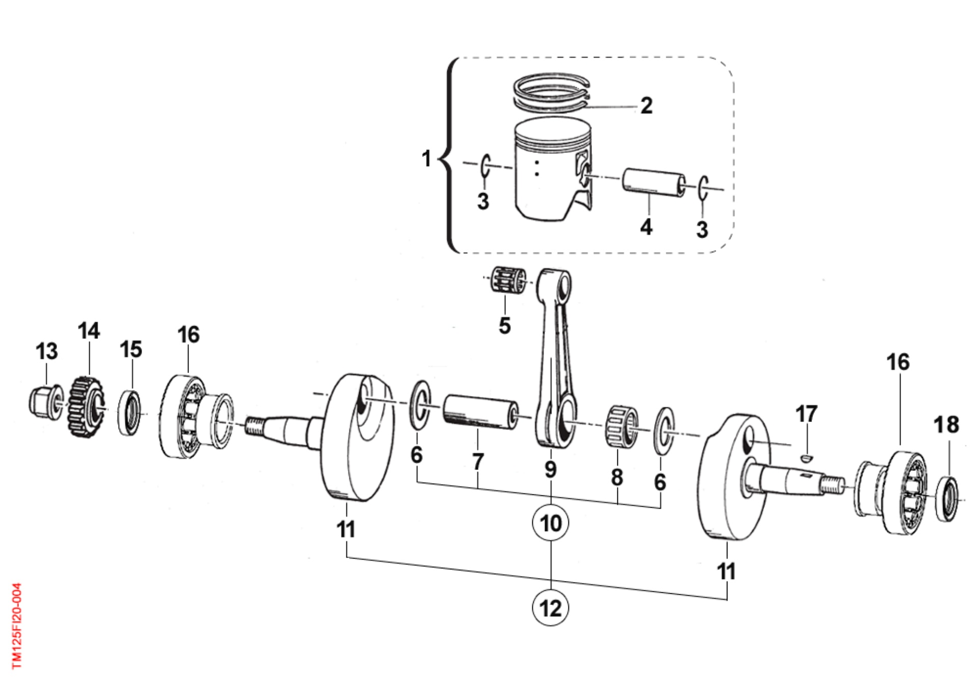 Pièces d'origine pour TM RACING 125 125 2T 125 Fi EN 2020 - Vilebrequin et piston moteur