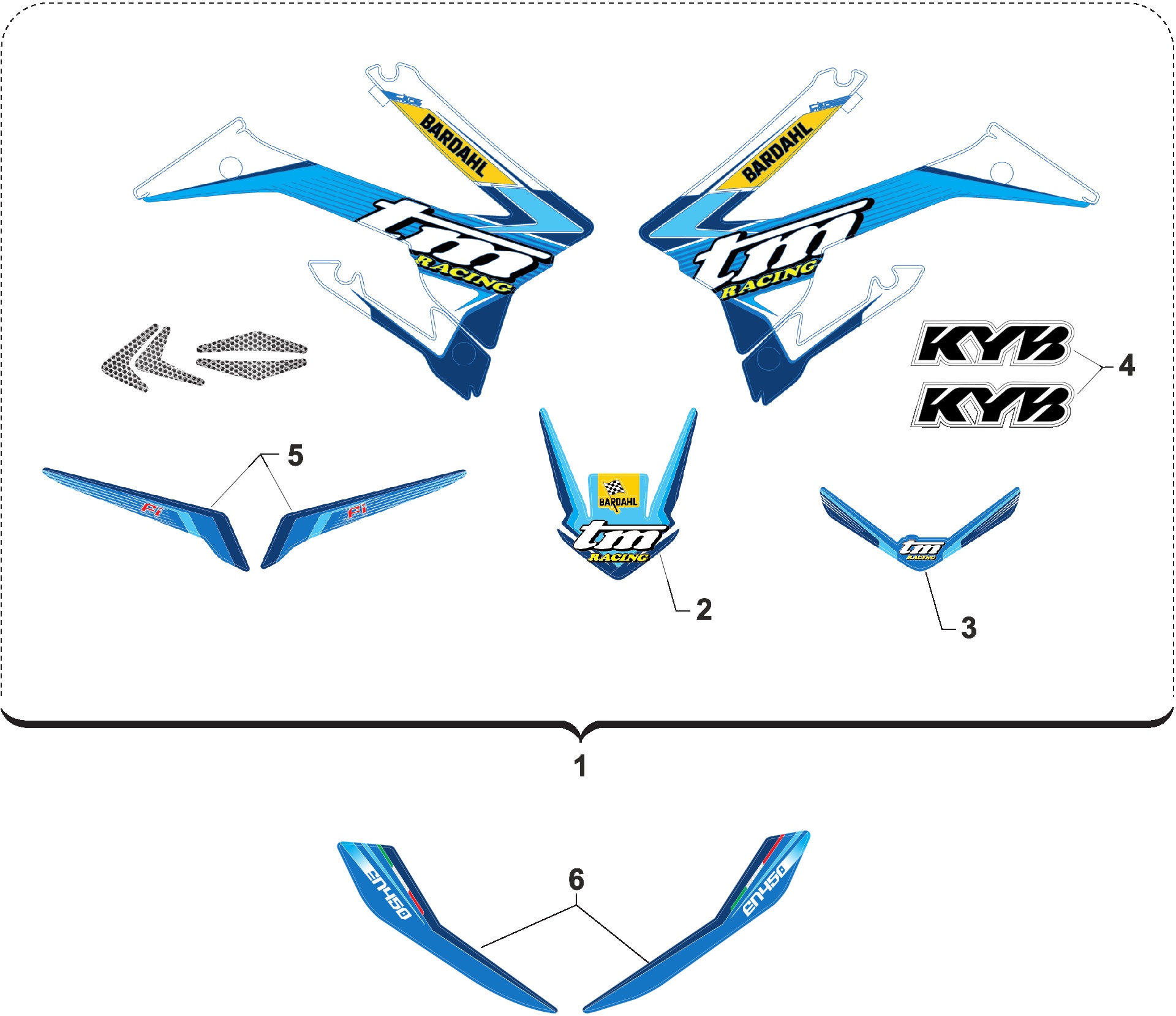 Pièces d'origine pour TM RACING 450 450 4T 450 Fi EN 2020 - Autocollants et adhésifs