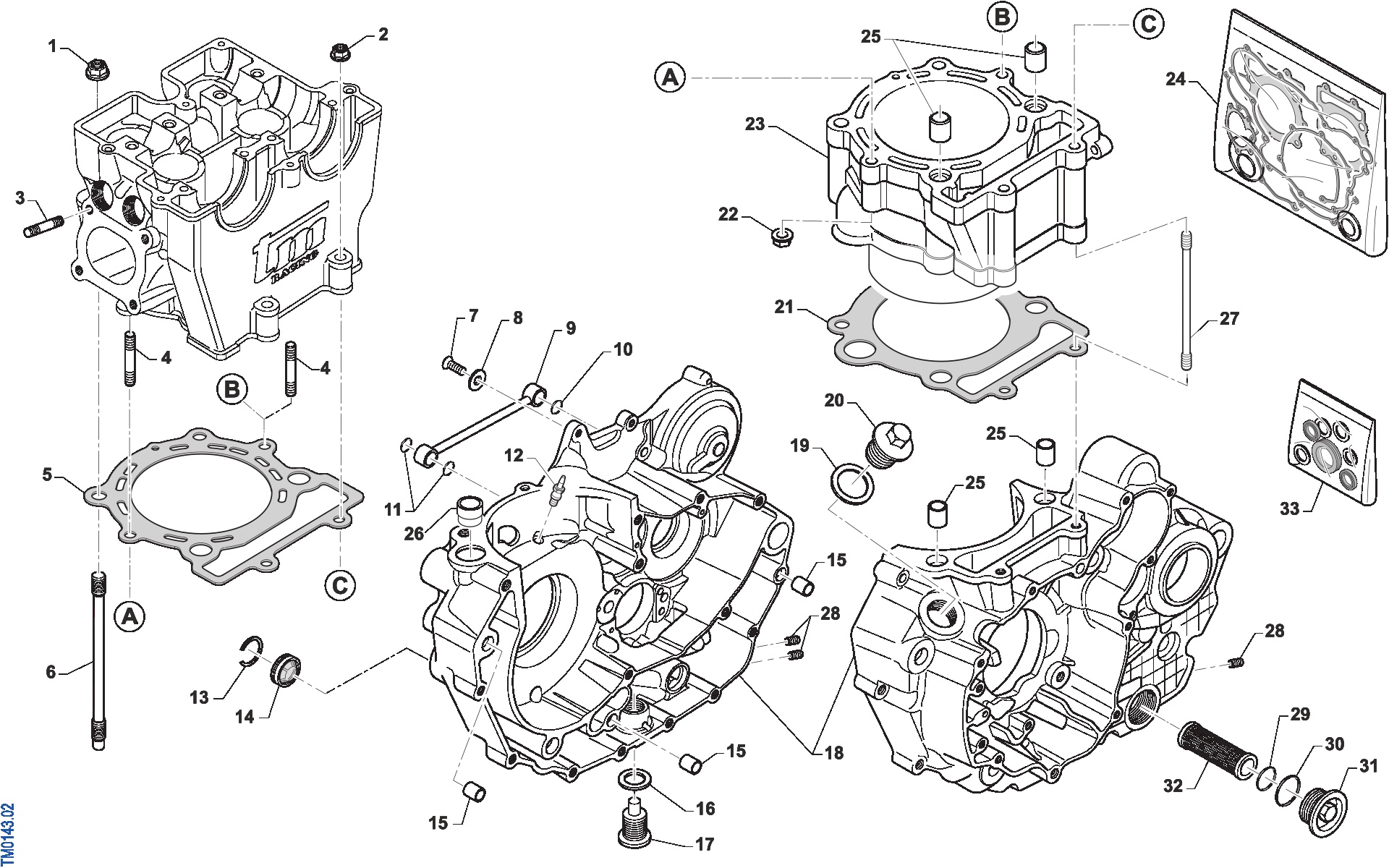 Pièces d'origine pour TM RACING 450 450 4T 450 Fi EN 2020 - Bas moteur et cylindre
