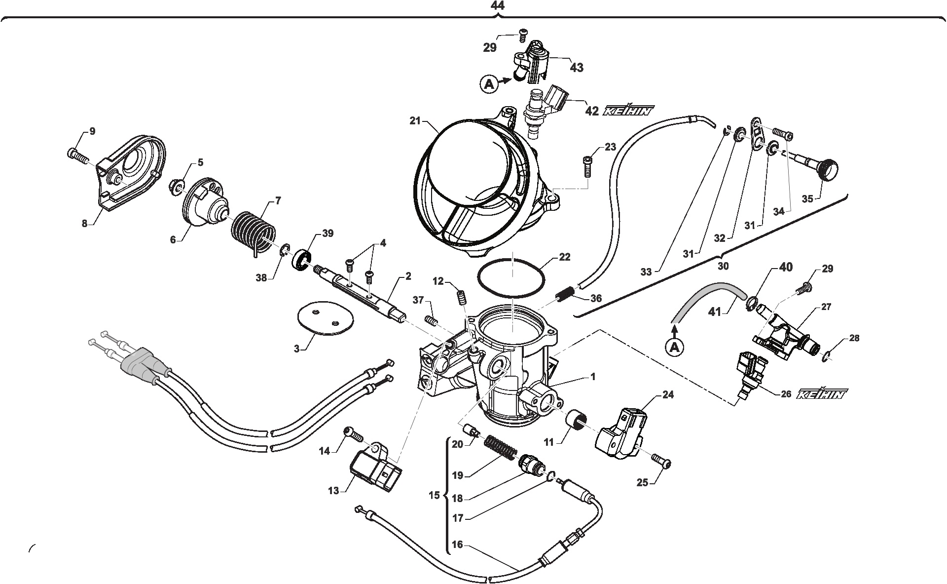 Pièces d'origine pour TM RACING 450 450 4T 450 Fi SMX 2020 - Corps d'admission KEIHIN à double injecteurs