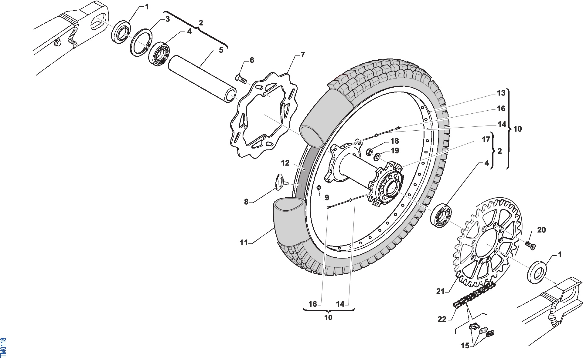 Pièces d'origine pour TM RACING 85 85 2T 85 MX JUNIOR 2019 - Roue arrière