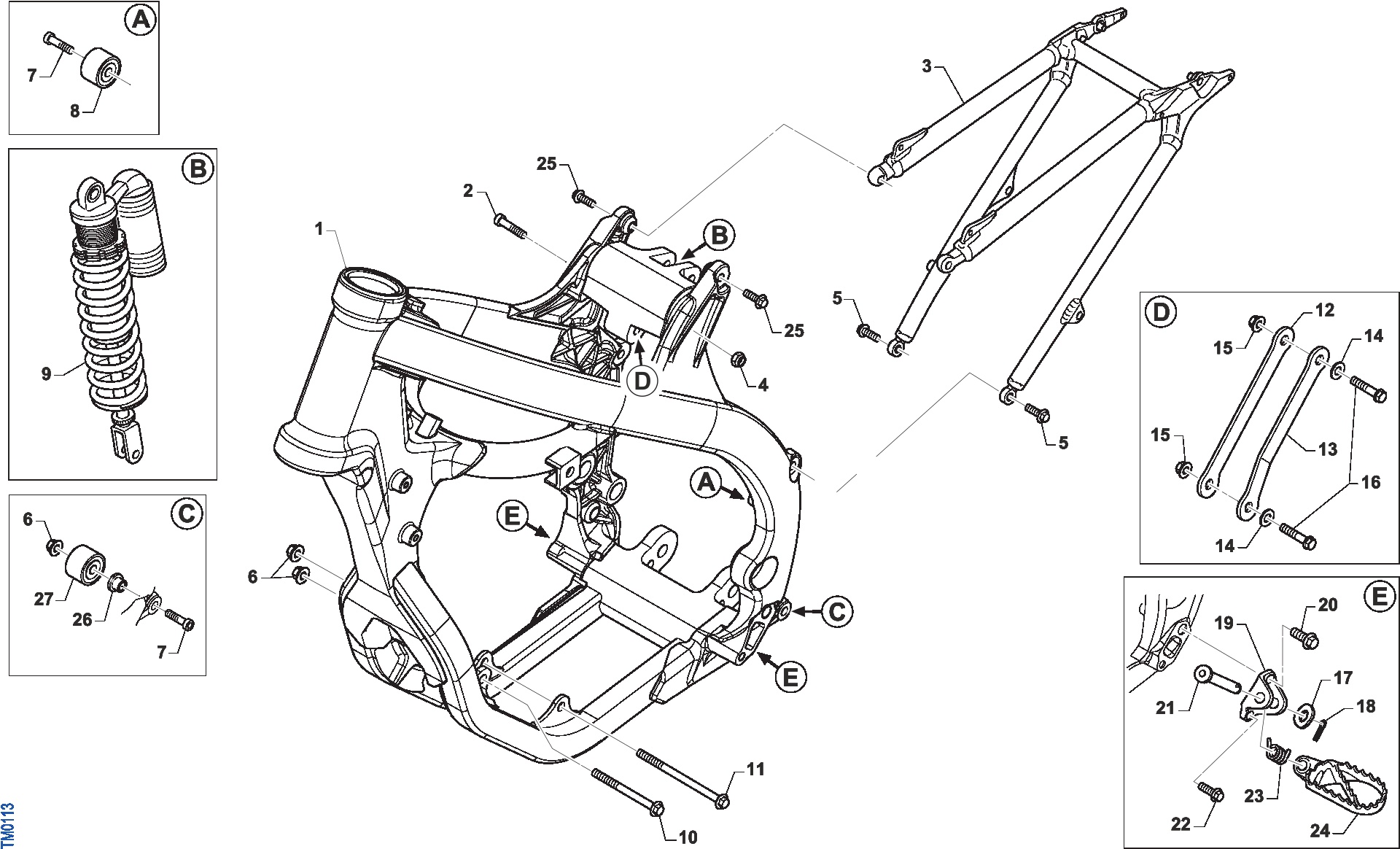 Pièces d'origine pour TM RACING 100 100 2T 100 SMX JUNIOR 2019 - Cadre et partie-cycle