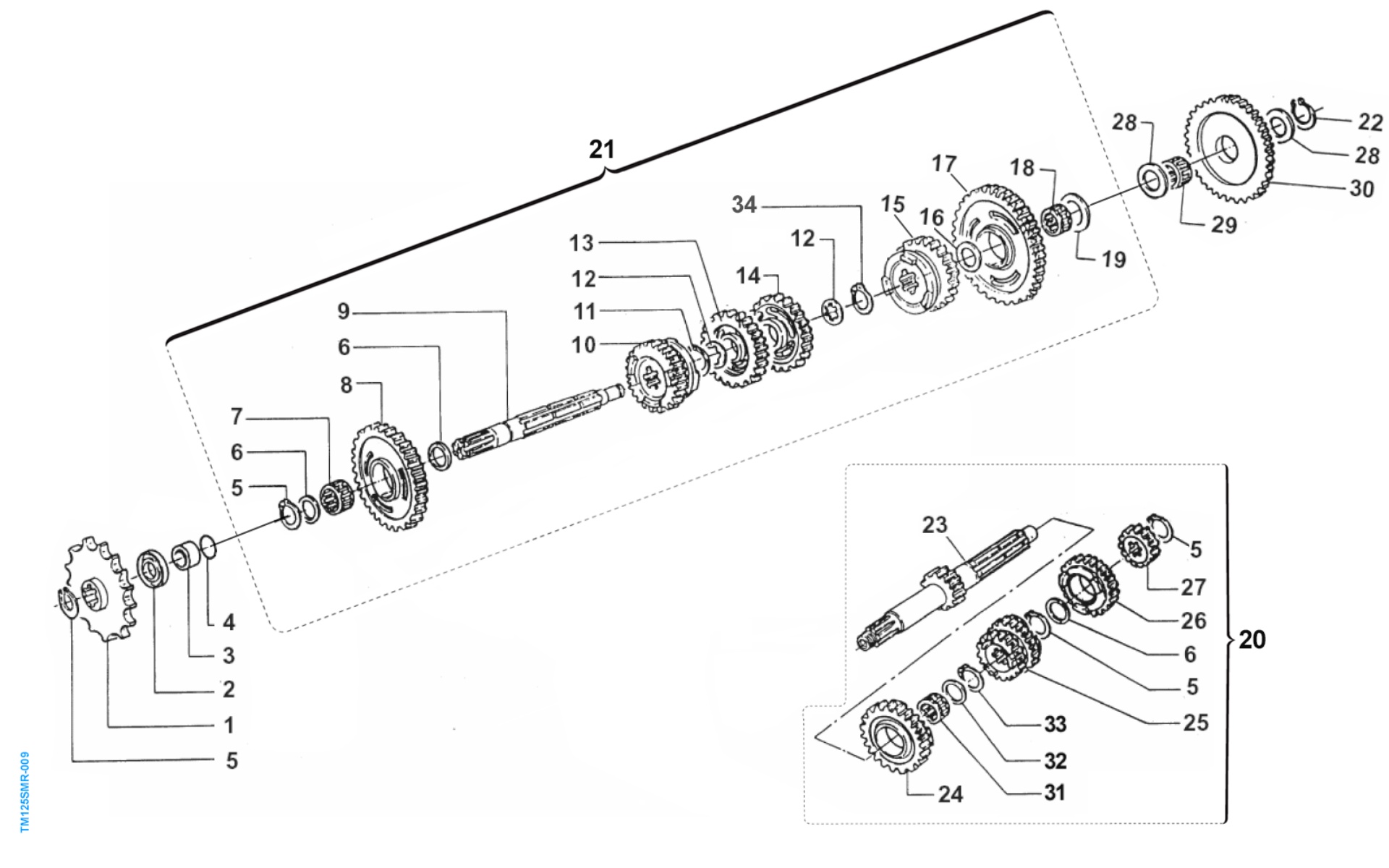 Pièces d'origine pour TM RACING 125 125 2T 125 SMR 2019 - Boîte de vitesses