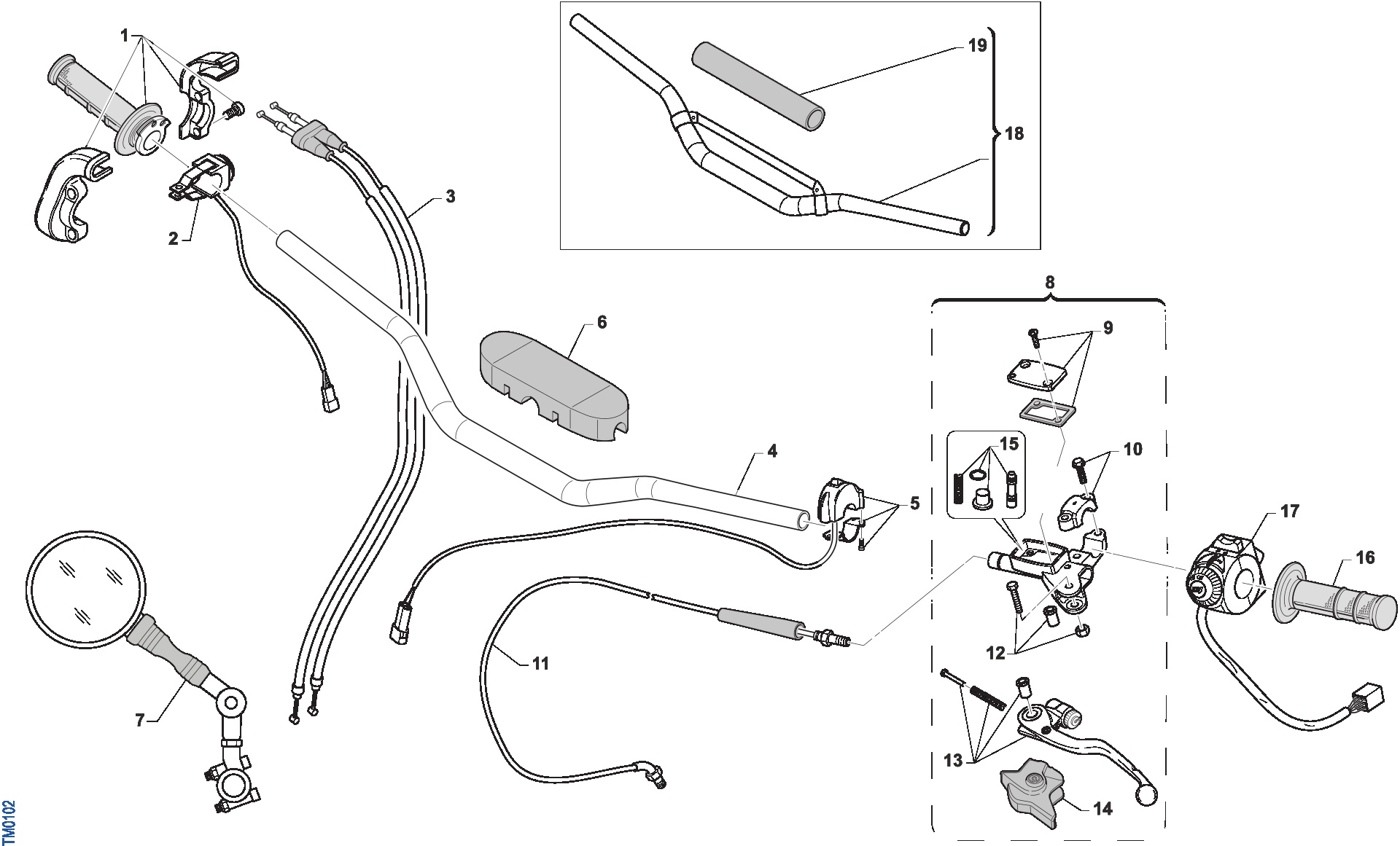 Pièces d'origine pour TM RACING 250 250 2T 250Fi ES EN 2019 - Guidon et commandes
