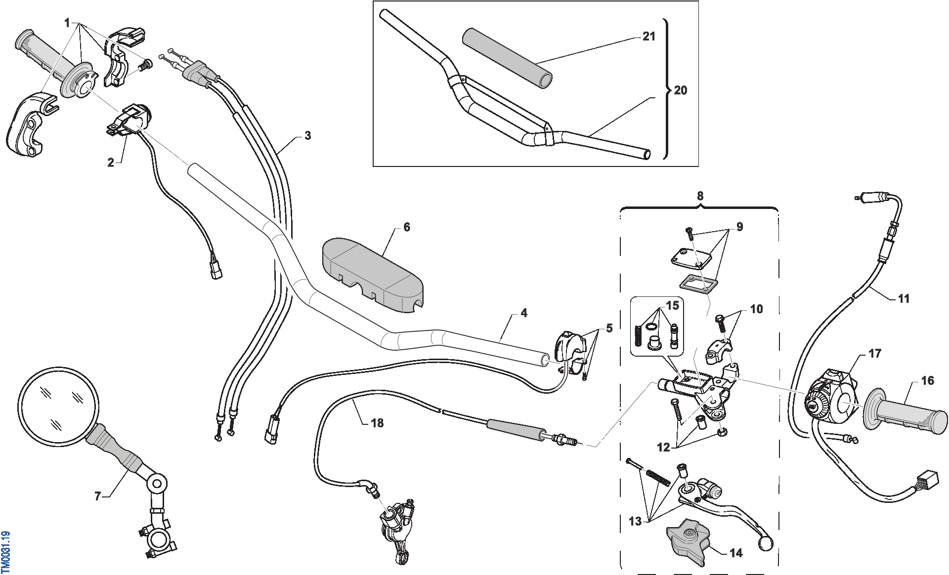 Pièces d'origine pour TM RACING 250 250 4T 250 Fi EN TWIN 2019 - Guidon et commandes