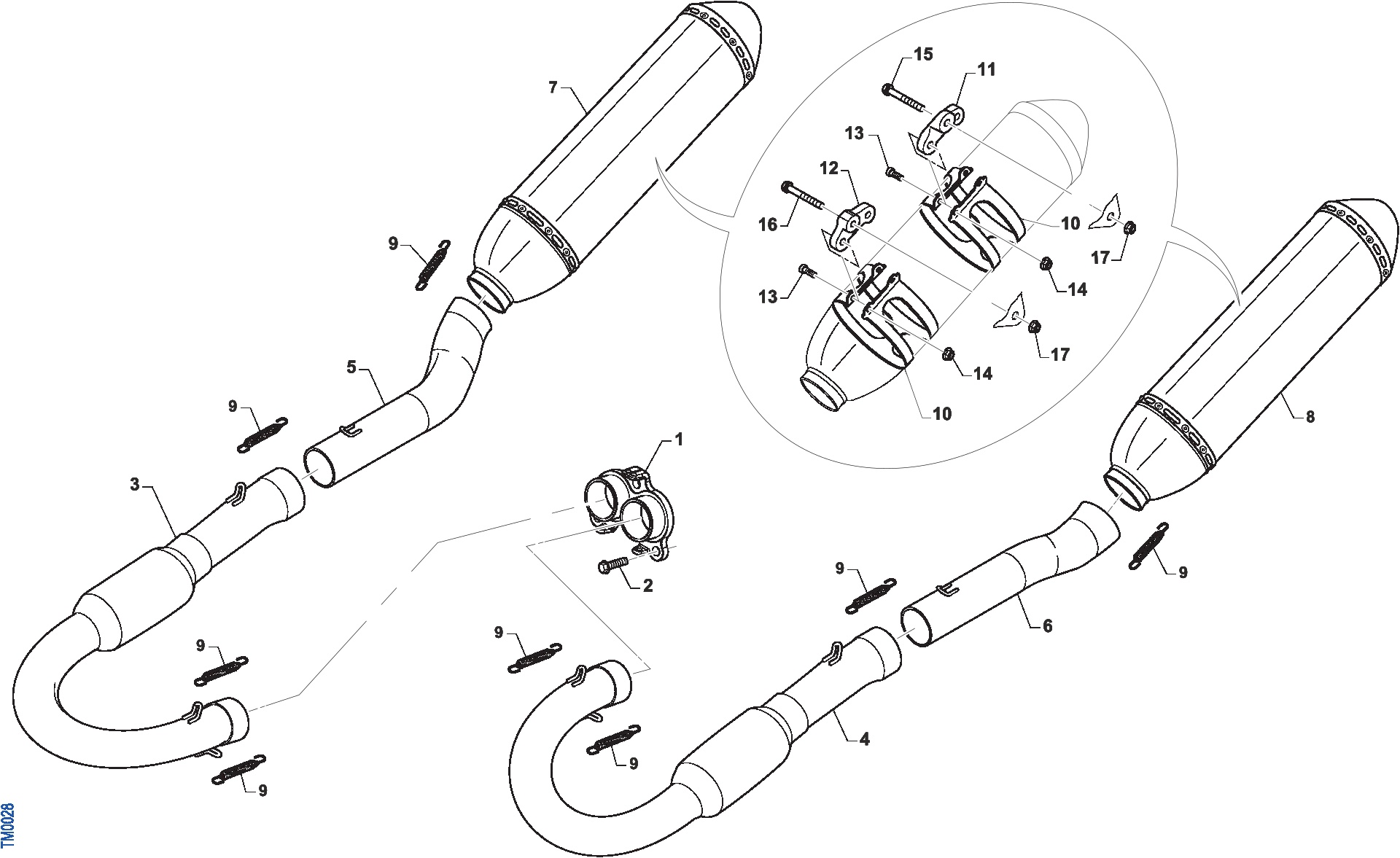 Pièces d'origine pour TM RACING 250 250 4T 250 Fi EN TWIN 2019 - Échappement