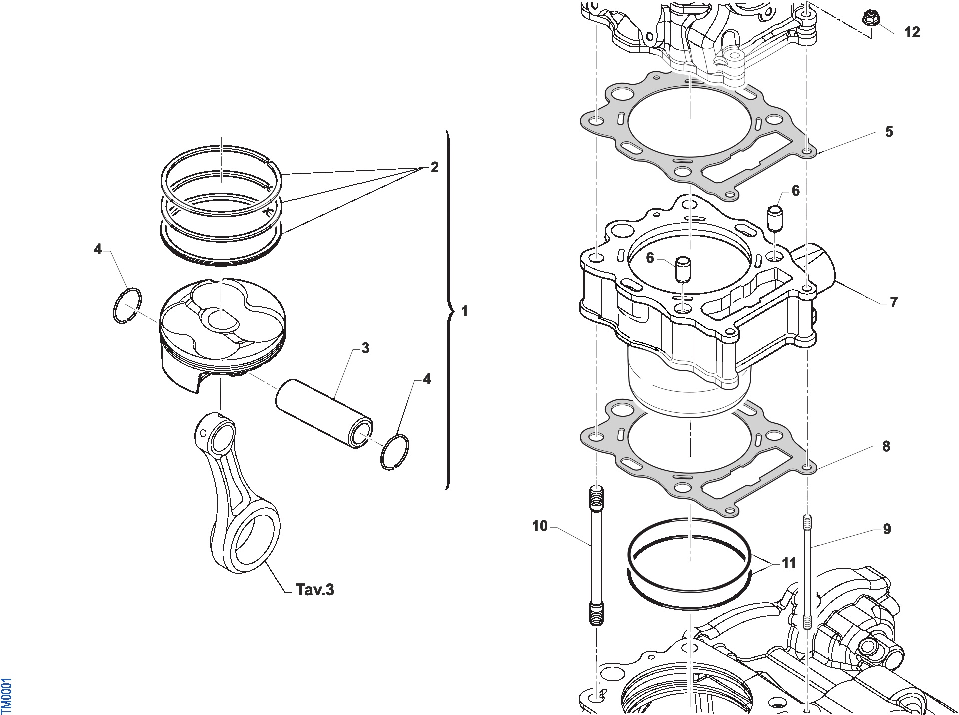 Pièces d'origine pour TM RACING 250 250 4T 250 Fi MX TWIN 2019 - Cylindre et piston