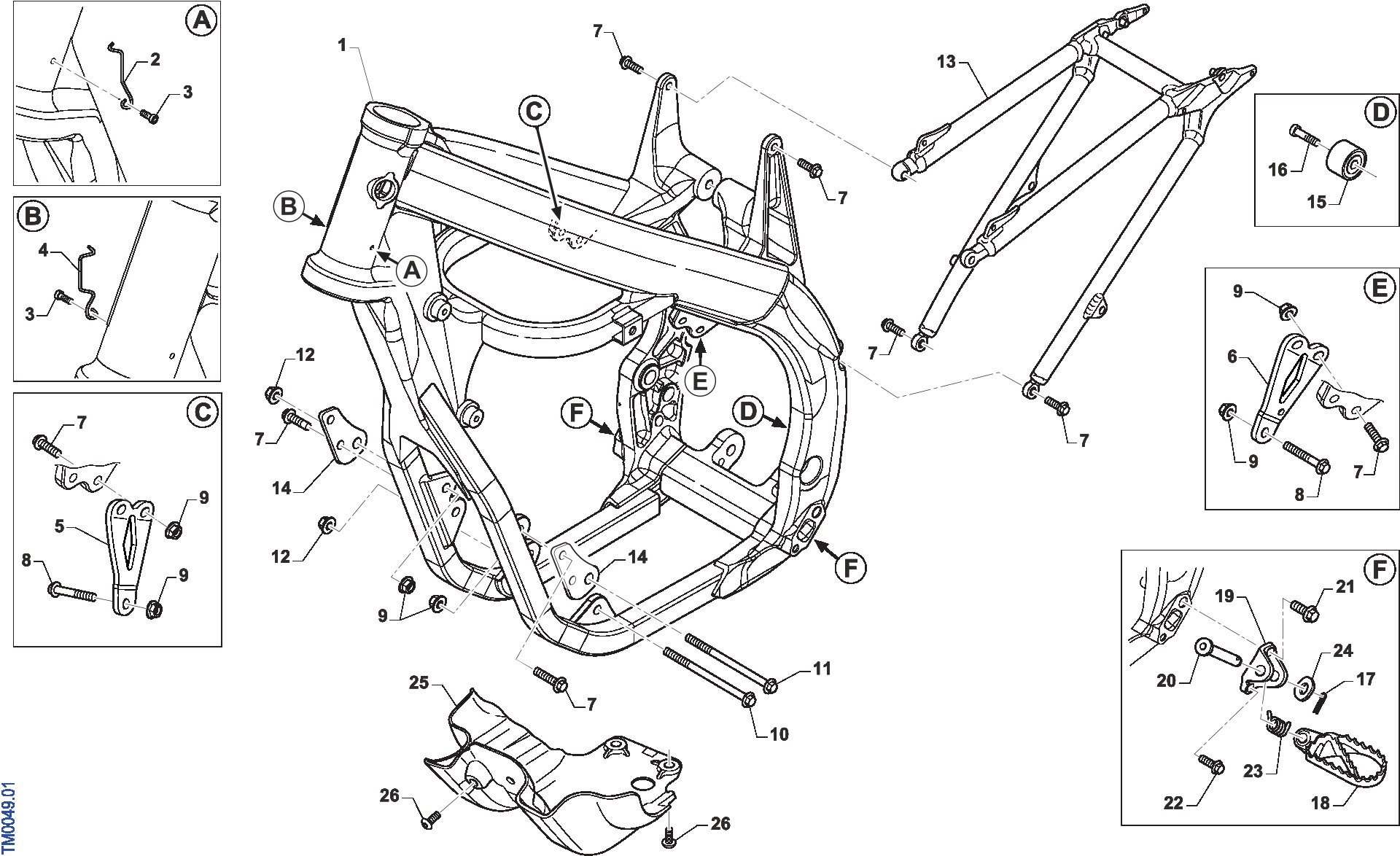 Pièces d'origine pour TM RACING 450 450 4T 450 Fi MX 2019 - Cadre et partie-cycle