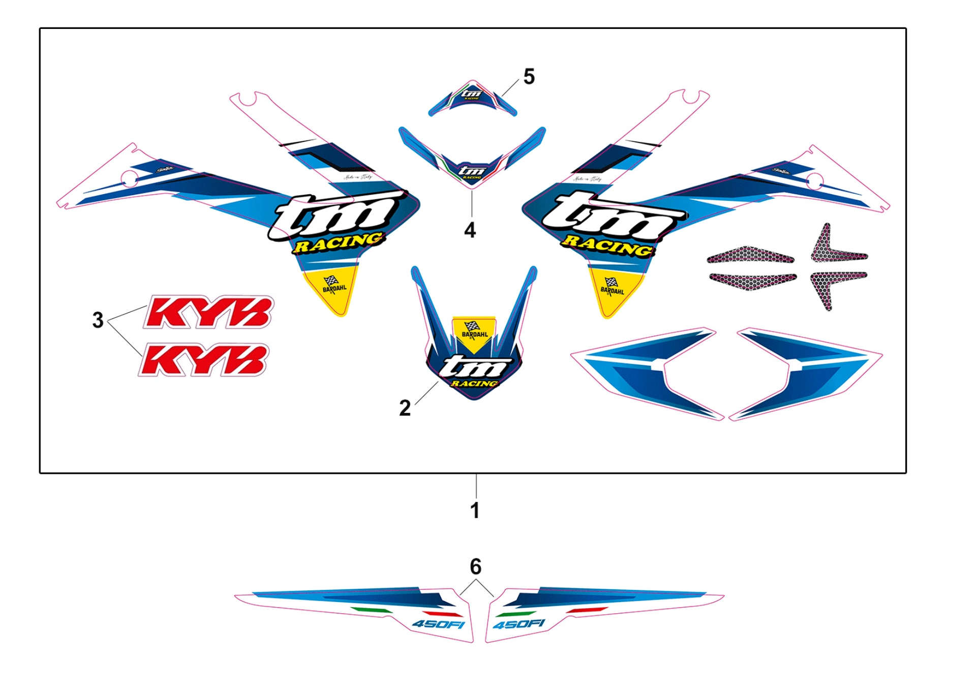 Pièces d'origine pour TM RACING 450 450 4T 450 Fi MX 2019 - Kit autocollants et adhésifs