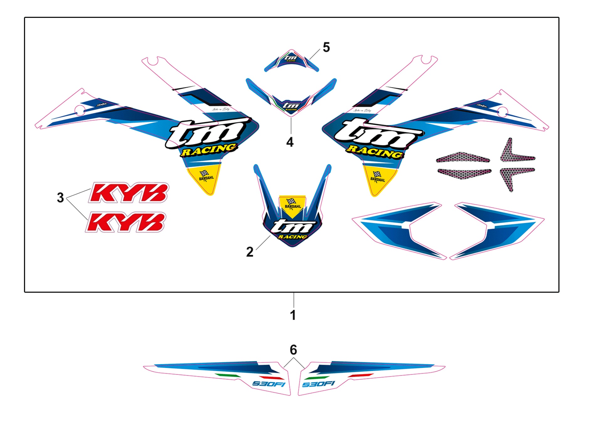 Pièces d'origine pour TM RACING 530 530 4T 530 Fi MX 2019 - Autocollants et adhésifs