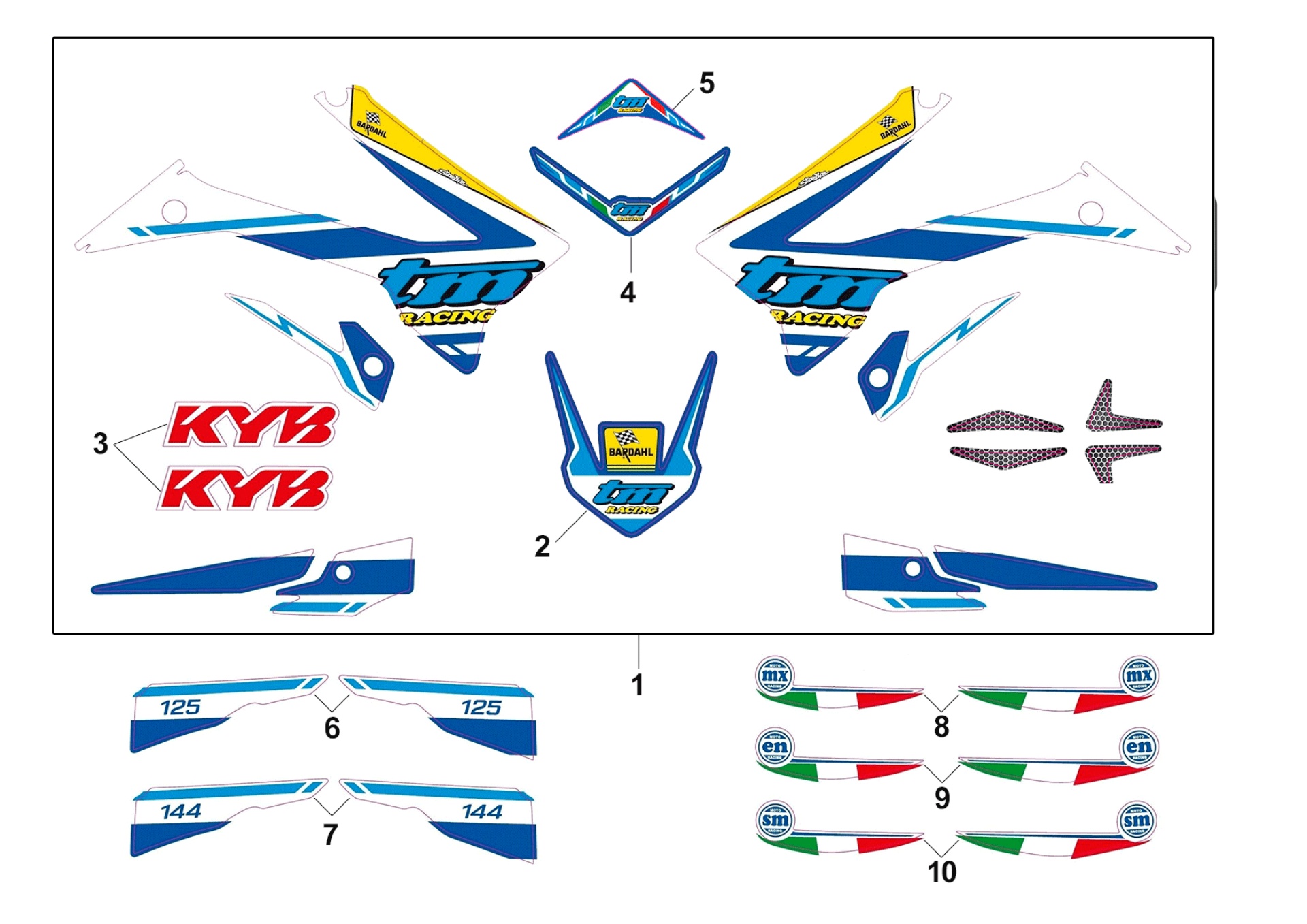 Pièces d'origine pour TM RACING 125 125 2T 125 EN 2018 - Kit autocollants et adhésifs