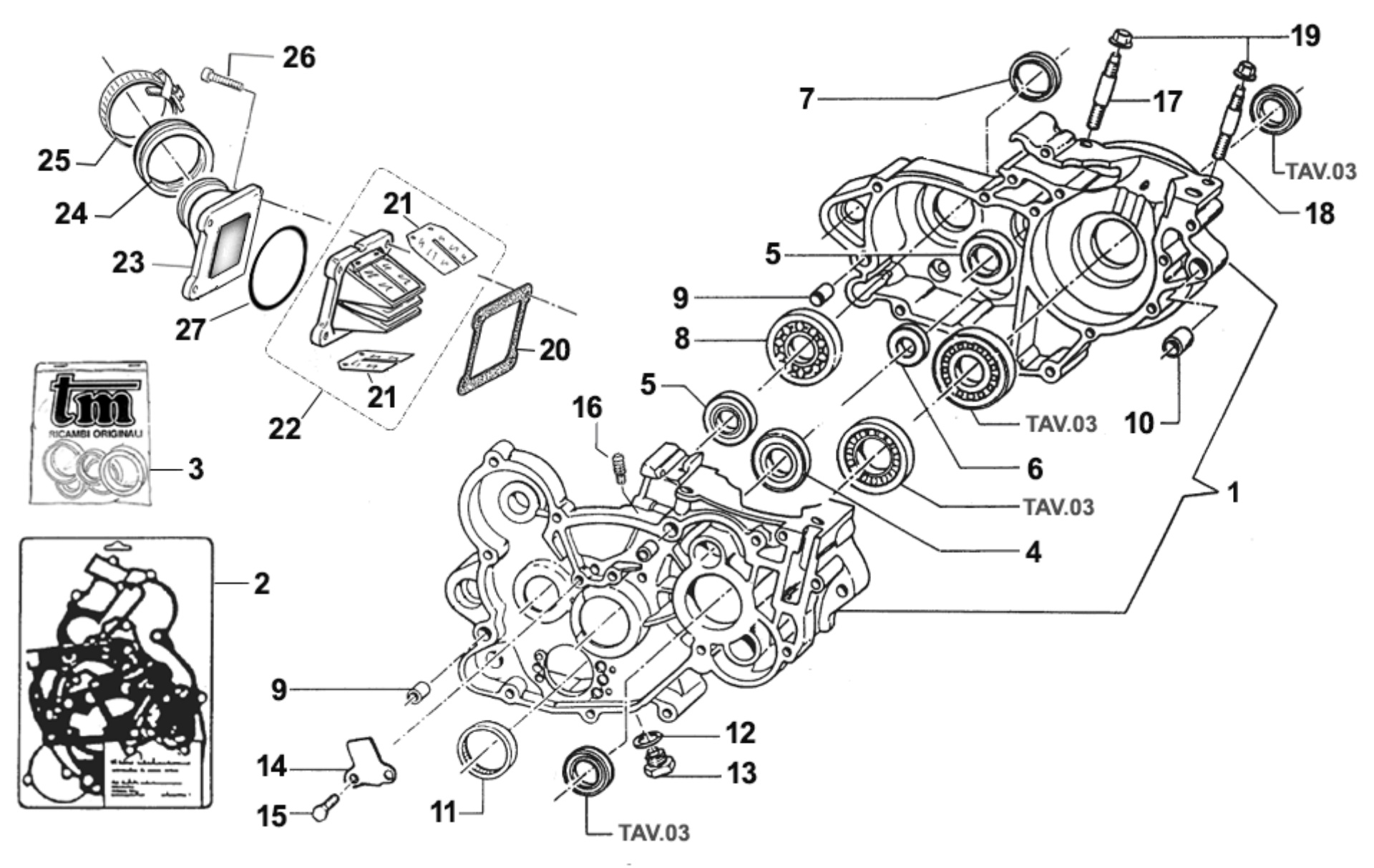 Pièces d'origine pour TM RACING 125 125 2T 125 MX 2018 - Bas moteur