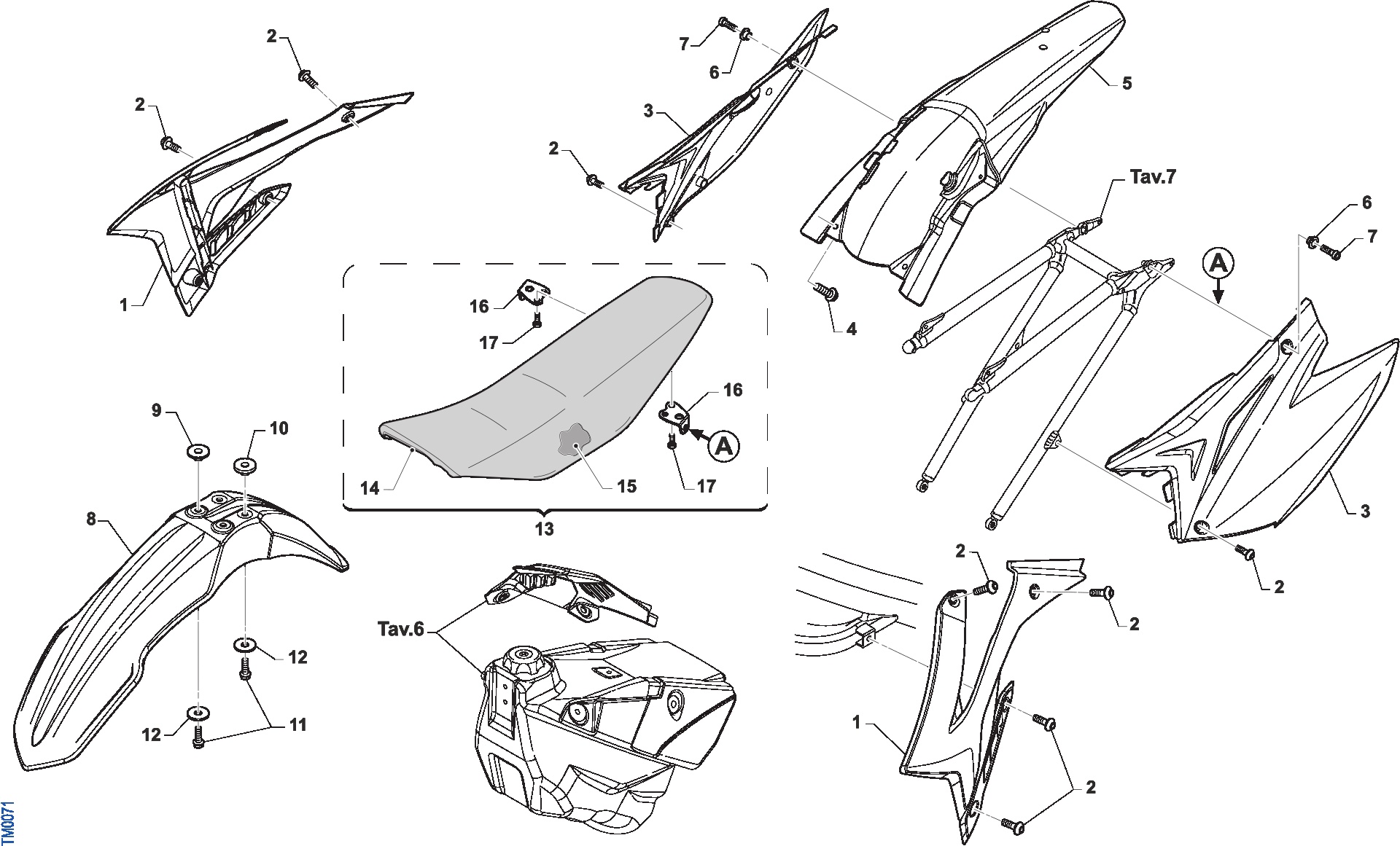 Pièces d'origine pour TM RACING 125 125 2T 125 EN 2017 - Carénages, plastiques et selle