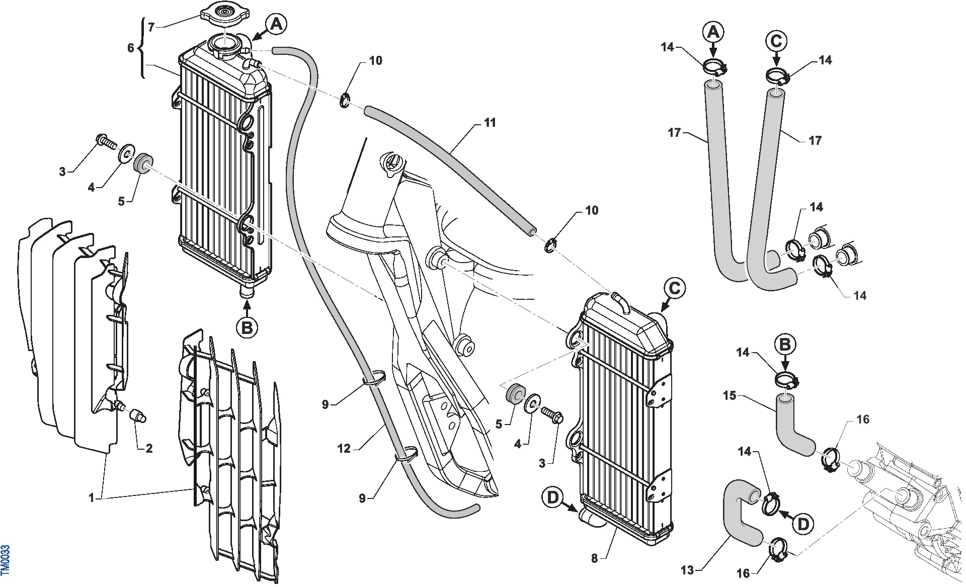 Pièces d'origine pour TM RACING 250 250 4T 250 Fi EN 2017 - Radiateurs de refroidissement moteur