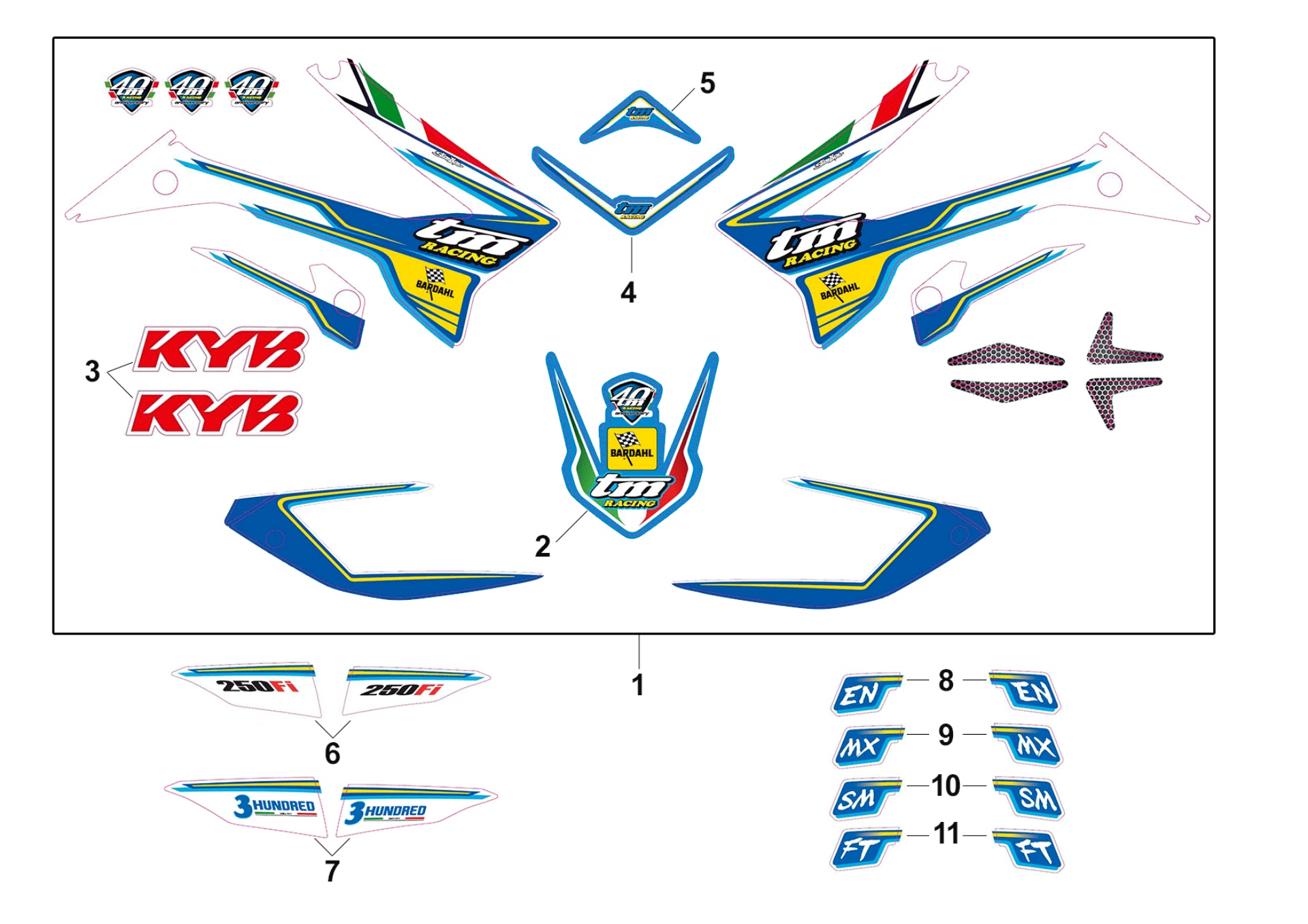 Pièces d'origine pour TM RACING 300 300 4T 300Fi MX 2017 - Kit autocollants