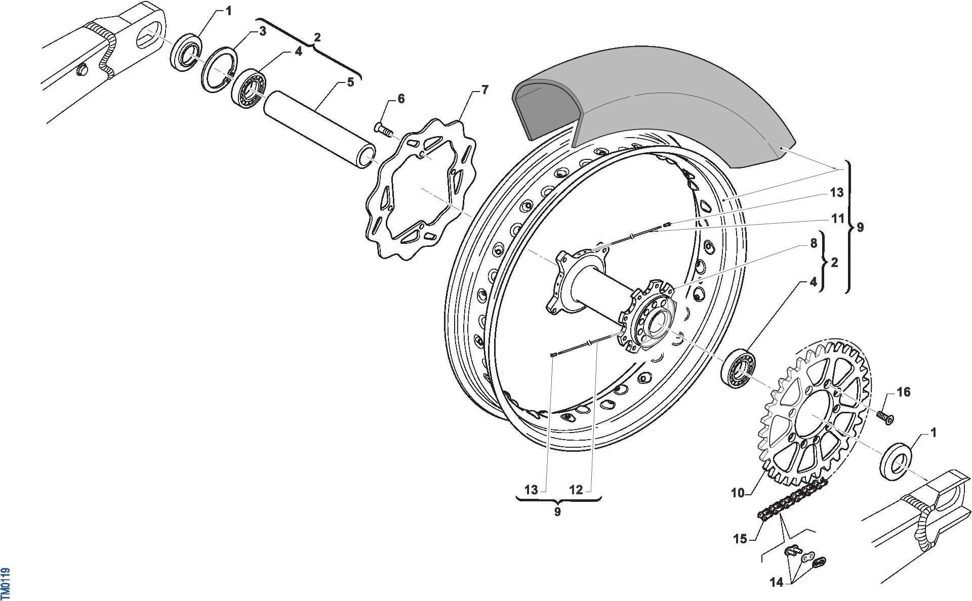 Pièces d'origine pour TM RACING 85 85 2T 85 SMX JUNIOR 2016 - Roue arrière SMX