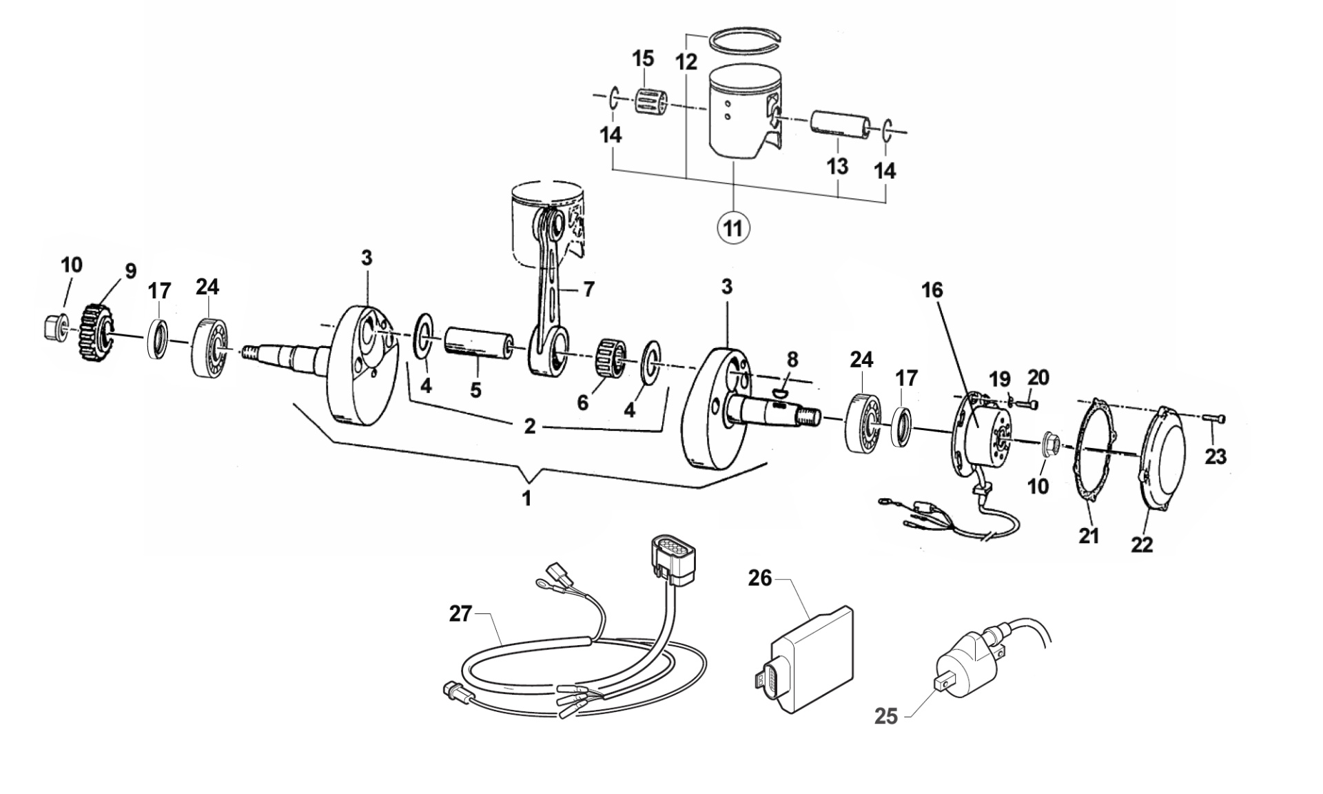 Pièces d'origine pour TM RACING 85 85 2T 85 SMX JUNIOR 2016 - Vilebrequin et piston moteur