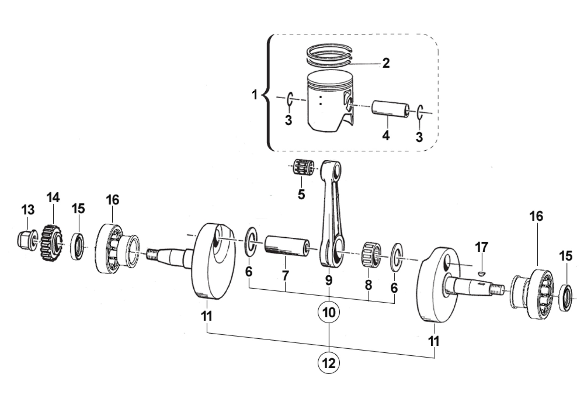 Pièces d'origine pour TM RACING 125 125 2T 125 EN 2016 - Vilebrequin et piston
