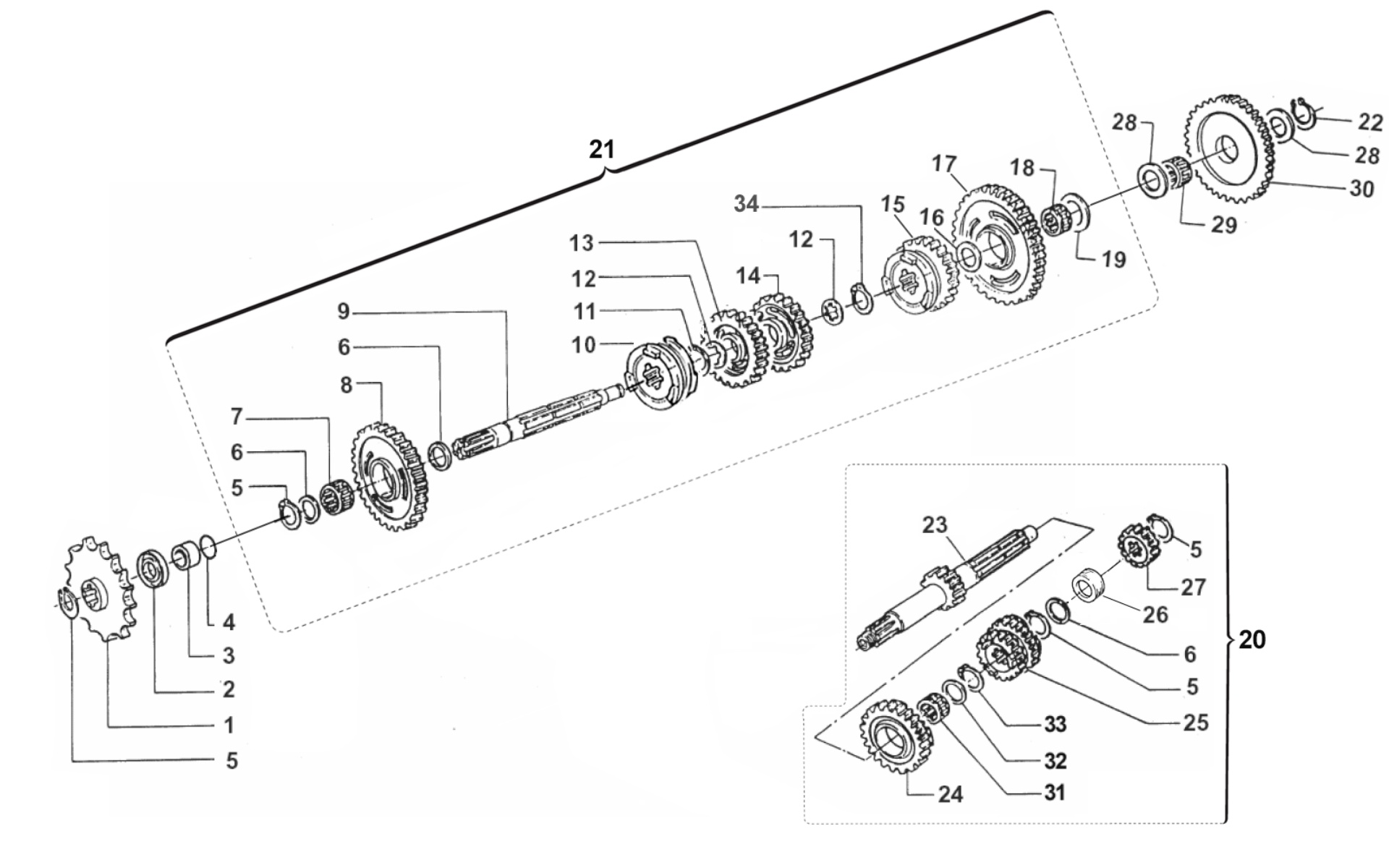 Pièces d'origine pour TM RACING 125 125 2T 125 MX 2016 - Boîte de vitesse MX