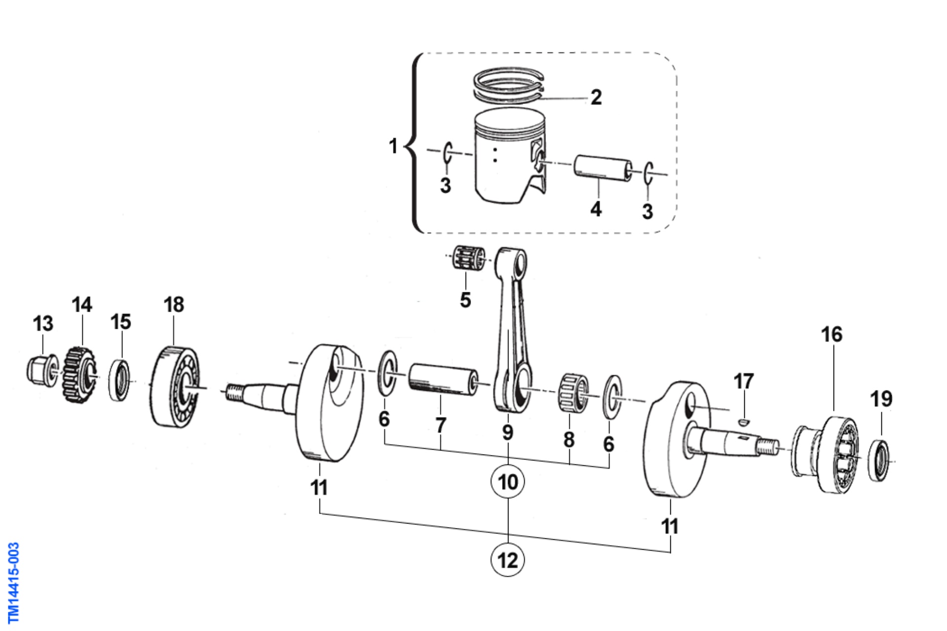 Pièces d'origine pour TM RACING 144 144 2T 144 EN 2016 - Vilebrequin et piston moteur
