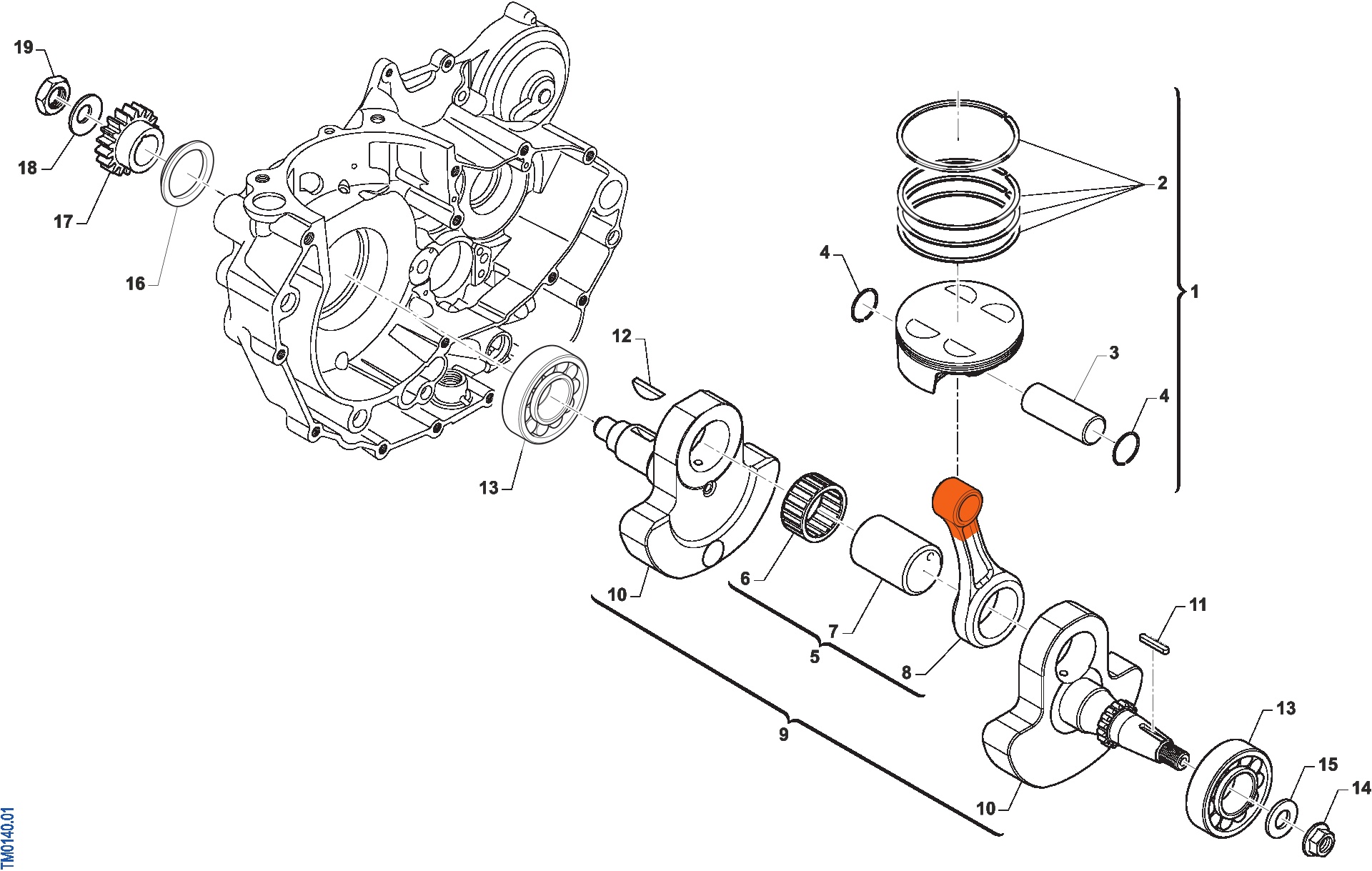 Pièces d'origine pour TM RACING 450 450 4T 450 Fi EN 2014 - Vilebrequin et piston moteur
