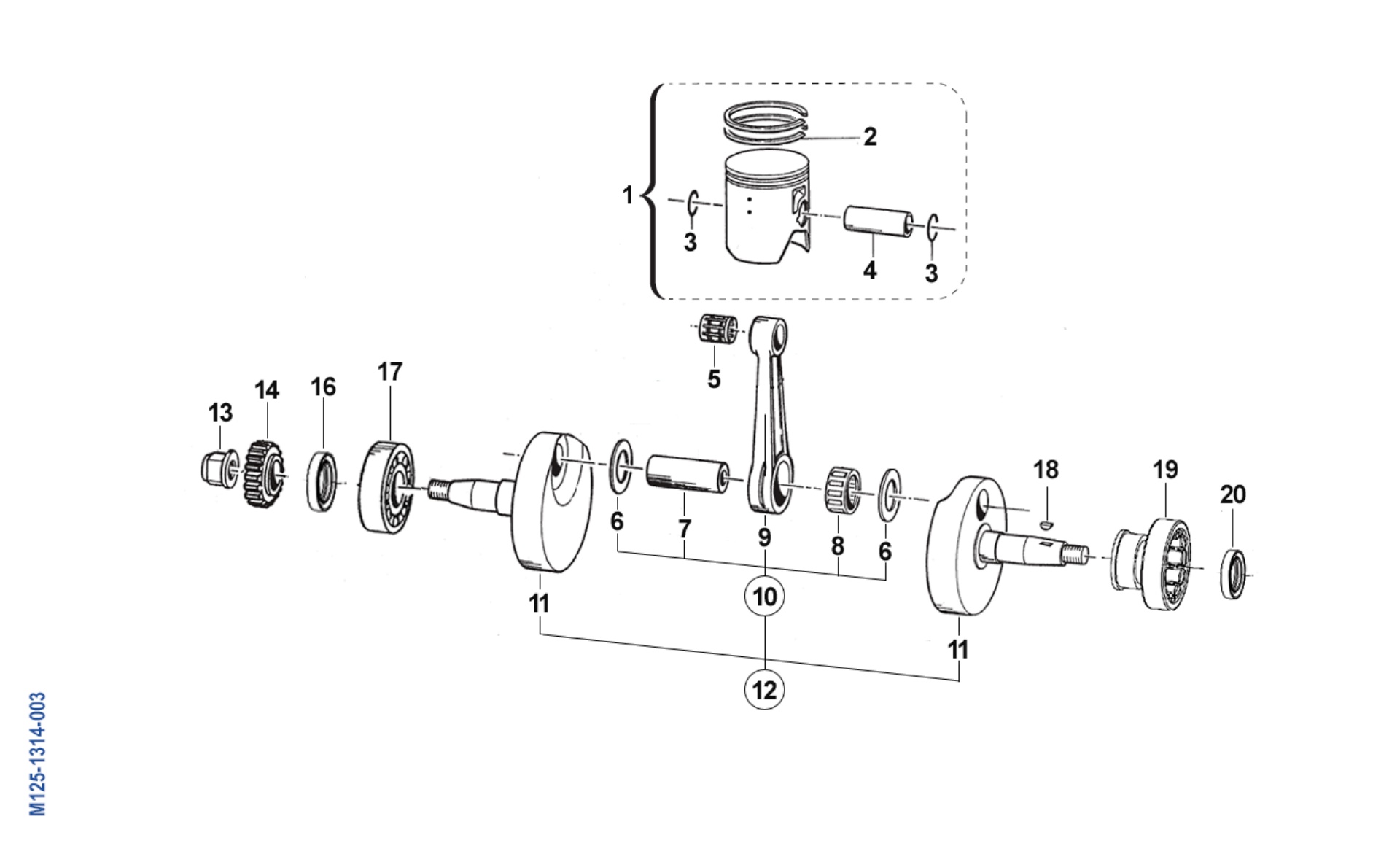 Pièces d'origine pour TM RACING 125 125 2T 125 EN 2013 - Vilebrequin et piston moteur