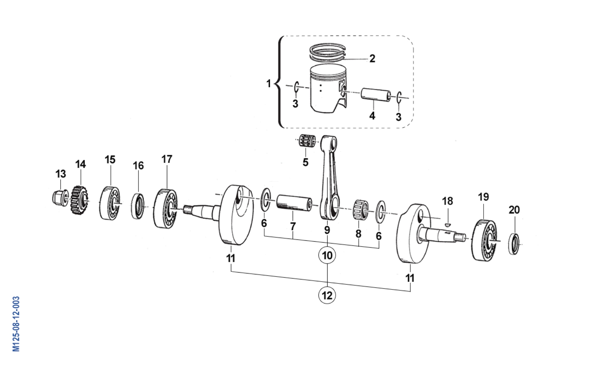 Pièces d'origine pour TM RACING 125 125 2T 125 MX 2012 - Vilebrequin et piston moteur