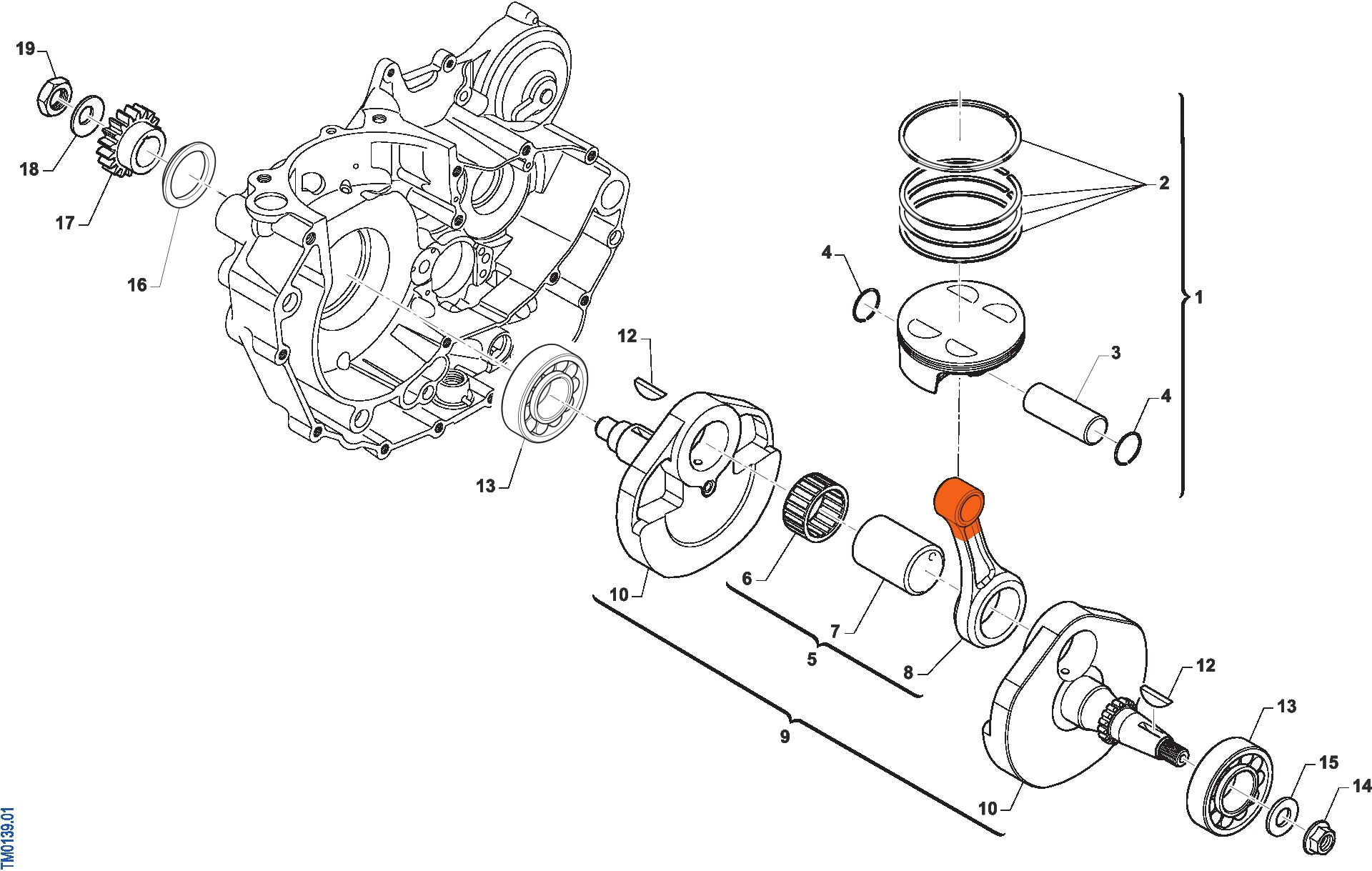 Pièces d'origine pour TM RACING 450 450 4T 450 Fi SMR 2012 - Vilebrequin et piston moteur