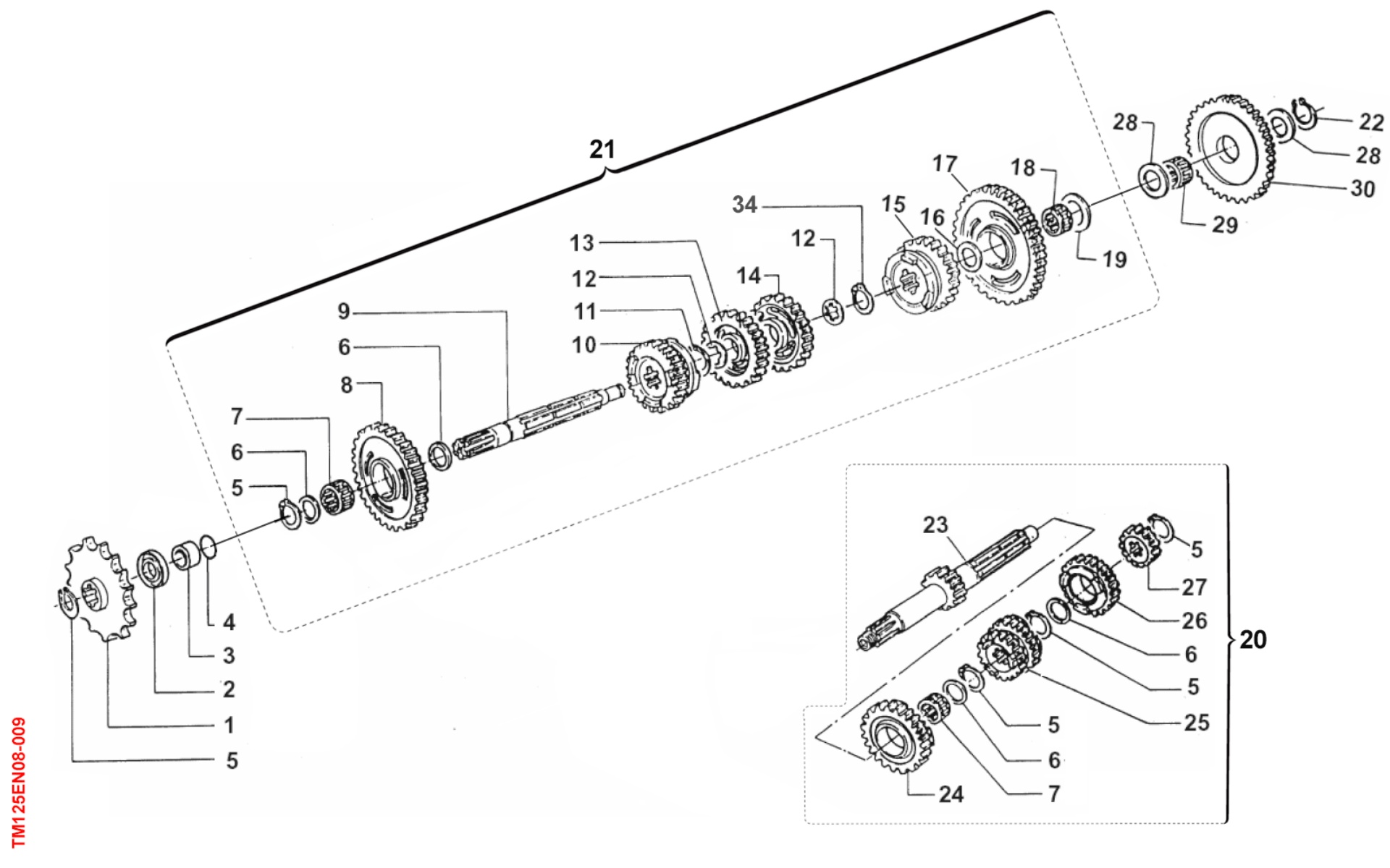 Pièces d'origine pour TM RACING 125 125 2T 125 EN 2011 - Boîte et transmission