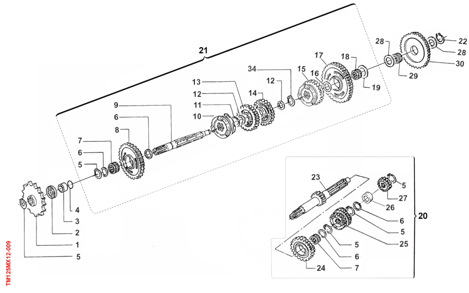 Pièces d'origine pour TM RACING 144 144 2T 144 MX 2011 - Boîte de vitesses MX