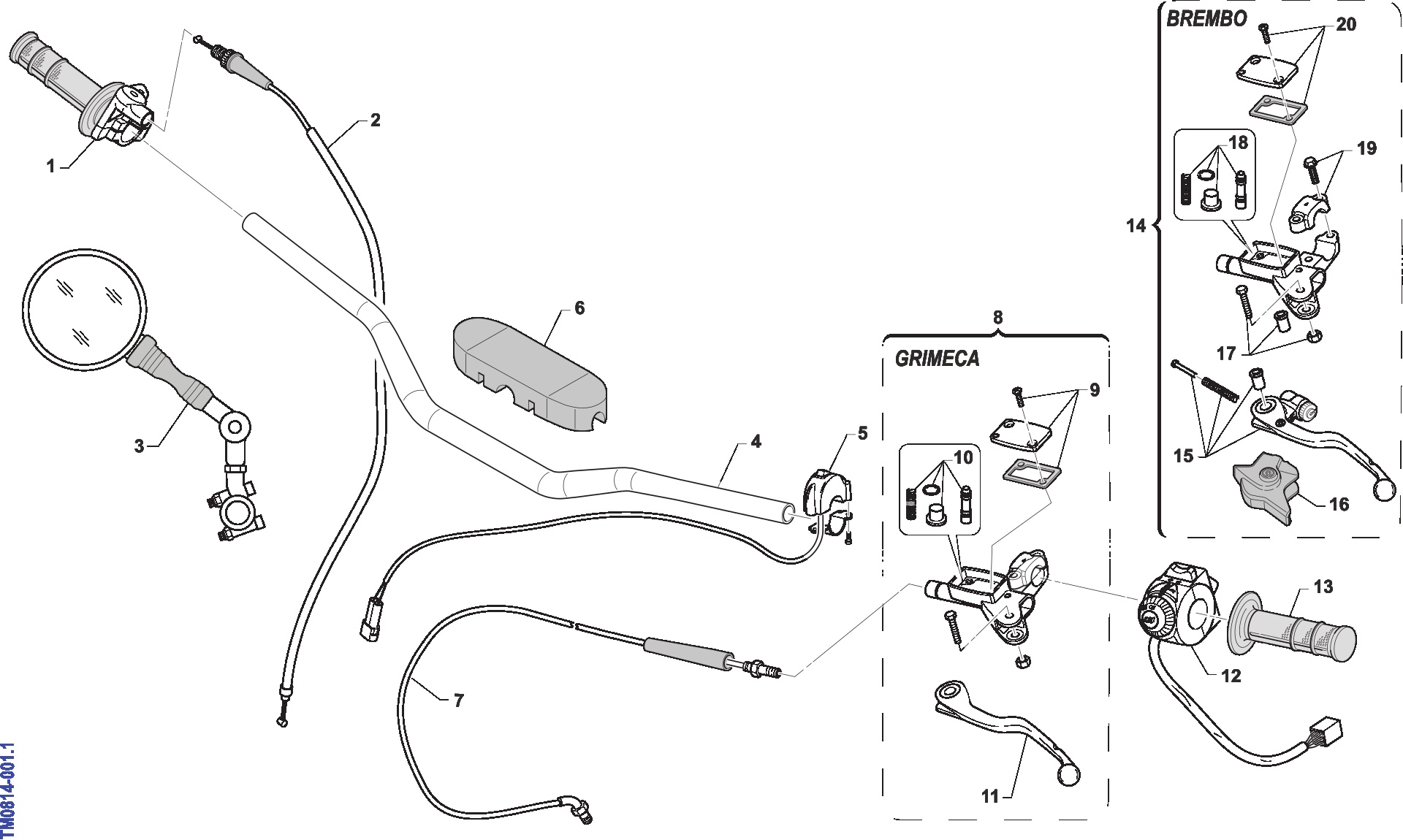 Pièces d'origine pour TM RACING 125 125 2T 125 EN 2010 - Guidon et commandes