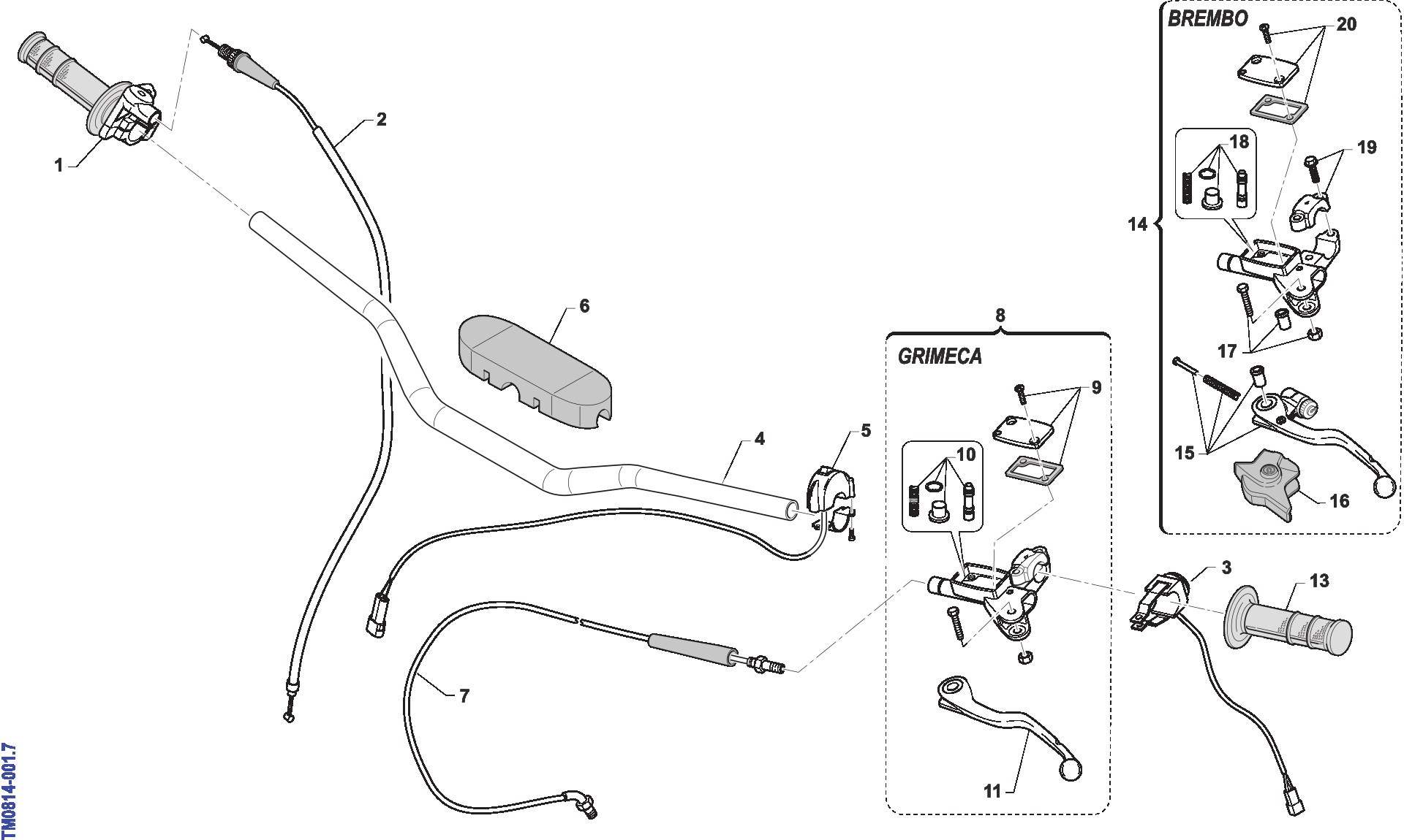 Pièces d'origine pour TM RACING 125 125 2T 125 MX 2010 - Guidon et commandes