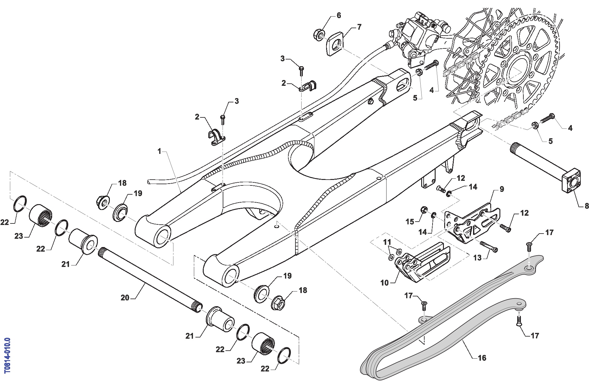 Pièces d'origine pour TM RACING 144 144 2T 144 MX 2009 - Bras oscillant 2T 08-10