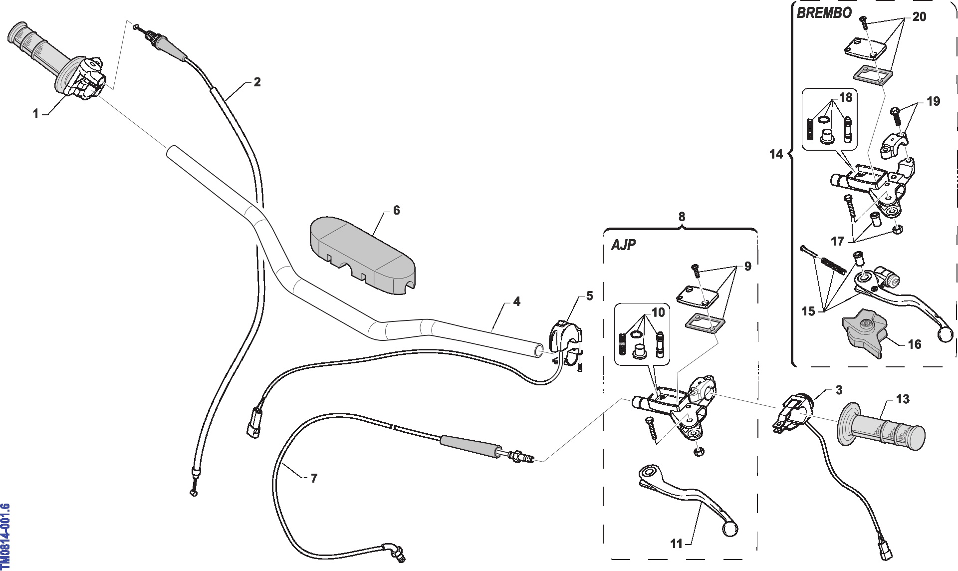 Pièces d'origine pour TM RACING 125 125 2T 125 MX 2008 - Guidon