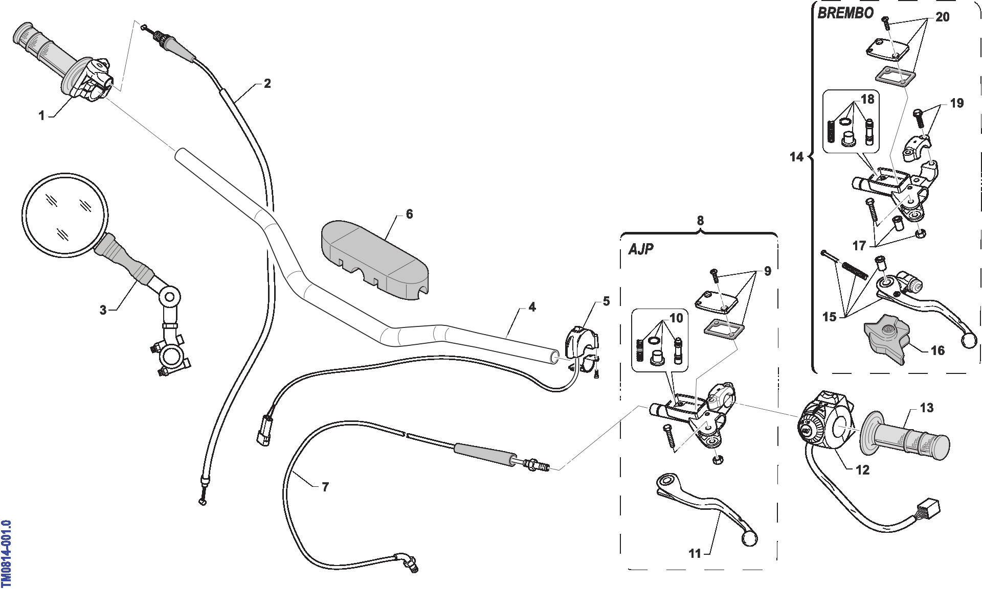 Pièces d'origine pour TM RACING 144 144 2T 144 EN 2008 - Guidon
