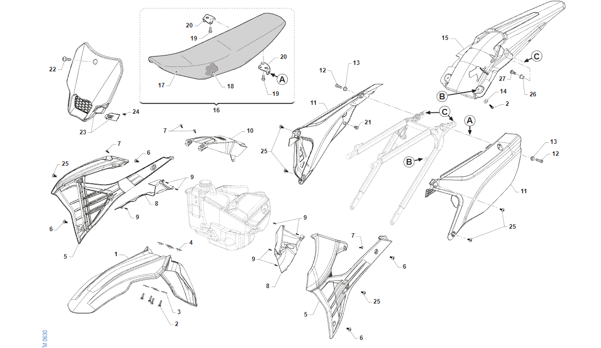 Pièces d'origine pour TM RACING 300 300 2T 300 MX 2026 - Carénages et plastiques et selle