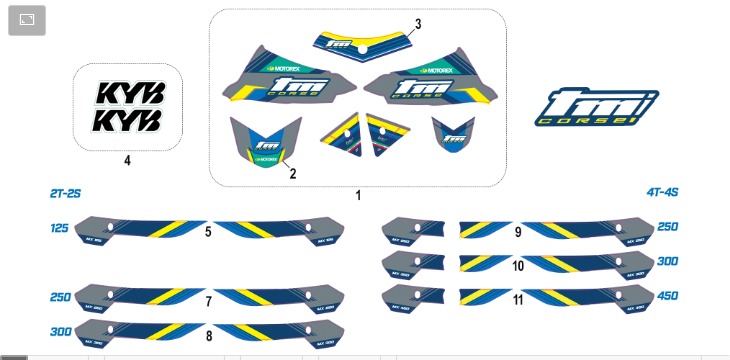 Pièces d'origine pour TM RACING 450 450 4T 450 Fi MX 2026 - Kit adhésifs MX Corse