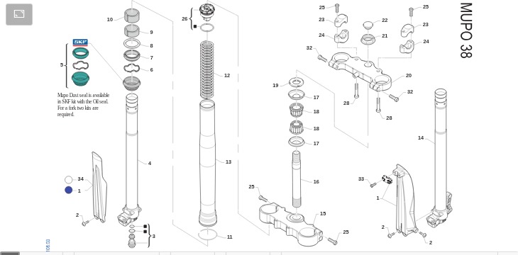 Pièces d'origine pour TM RACING 85 85 2T 85 MX JUNIOR 2021 - Suspension avant MUPO