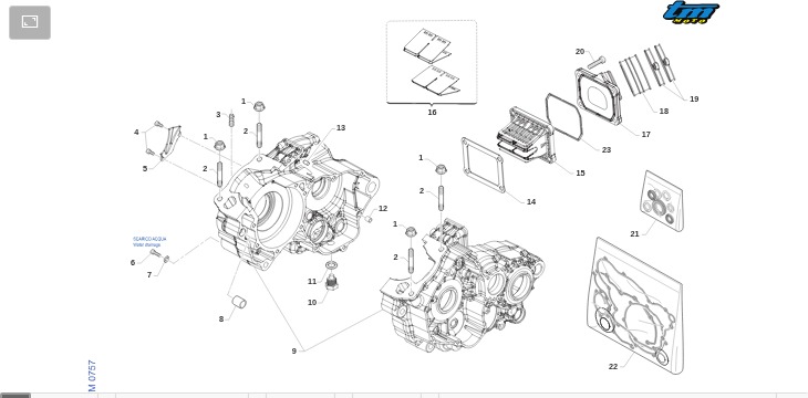 Pièces d'origine pour TM RACING 125 125 2T 125 FI EN ES 2025 - Bas moteur et clapets