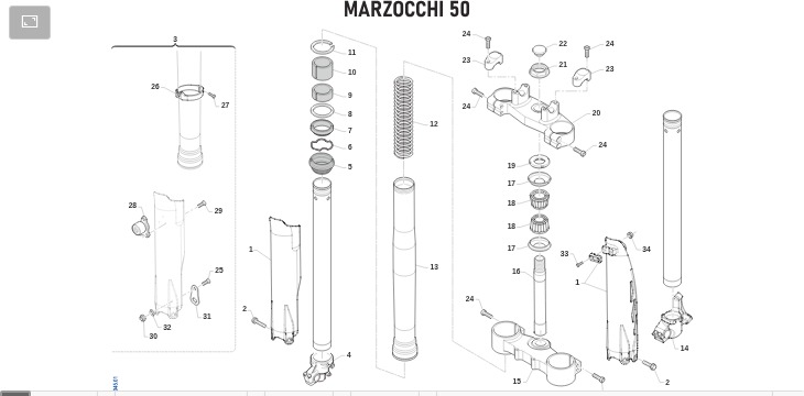 Pièces d'origine pour TM RACING 300 300 2T 300 SMX 2021 - Fourche MARZOCCHI (avant)