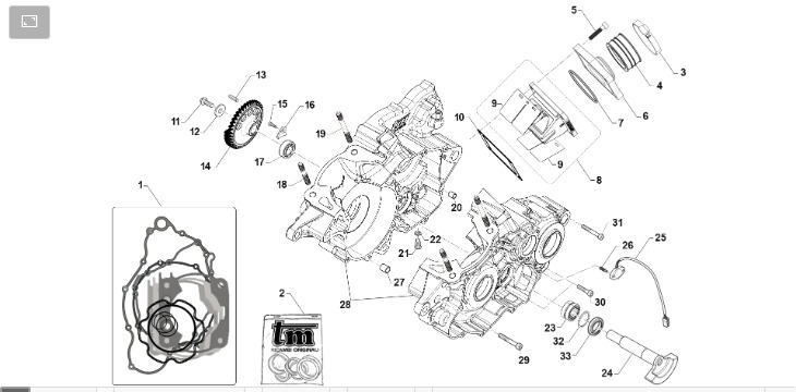 Pièces d'origine pour TM RACING 250 250 2T 250 EN 2023 - Bas moteur et arbre d'équilibrage