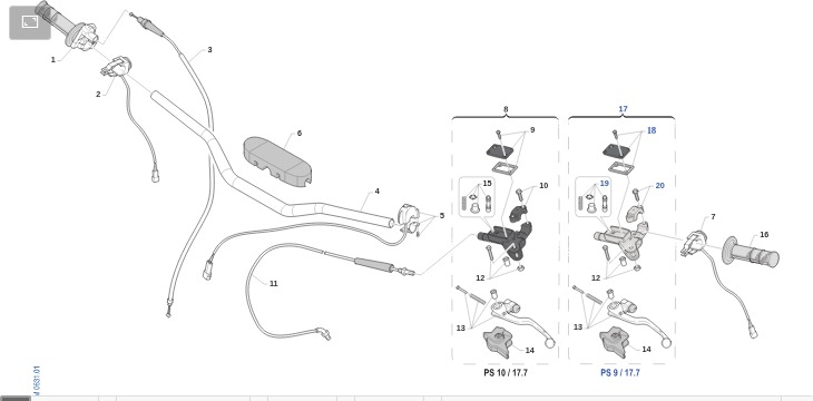 Pièces d'origine pour TM RACING 250 250 2T 250 MX 2023 - Guidon et commandes