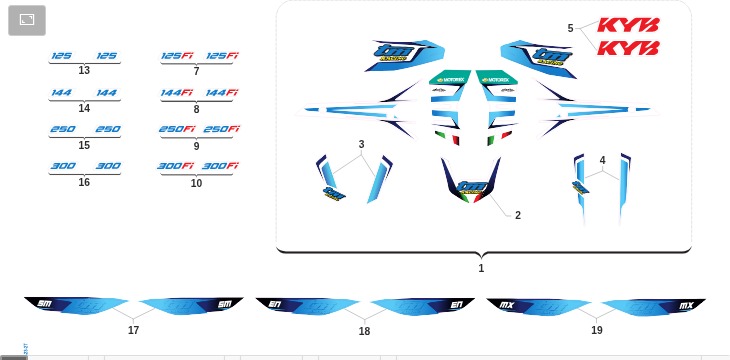 Pièces d'origine pour TM RACING 300 300 2T 300 FI SMR 2023 - Kit adhésifs et autocollants