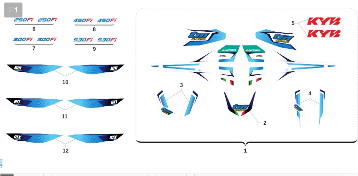 Pièces d'origine pour TM RACING 250 250 4T 250 Fi MX 2023 - Kit autocollants
