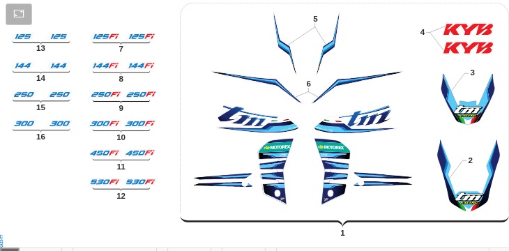 Pièces d'origine pour TM RACING 250 250 4T 250 Fi SMX 2022 - Kit adhésifs et autocollants
